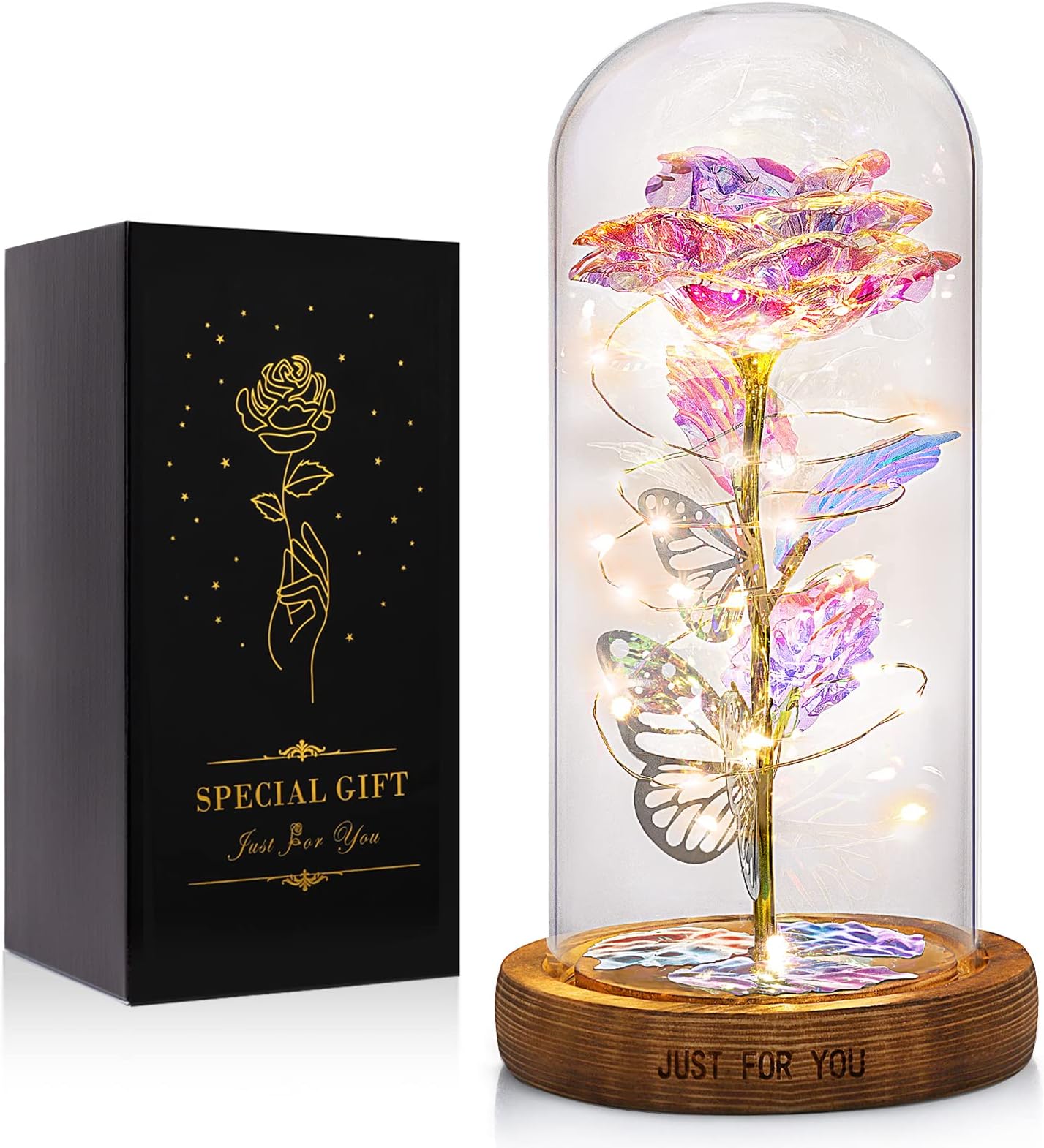 Mothers Day Rose Gifts for Mom - Galaxy Rose Flowers in Glass Dome Colorful Light Up Rose Mom Gifts from Daugther Son Anniversary Birthday Gifts for Girlfriend Gifts for Wife Grandma Women Gift Ideas