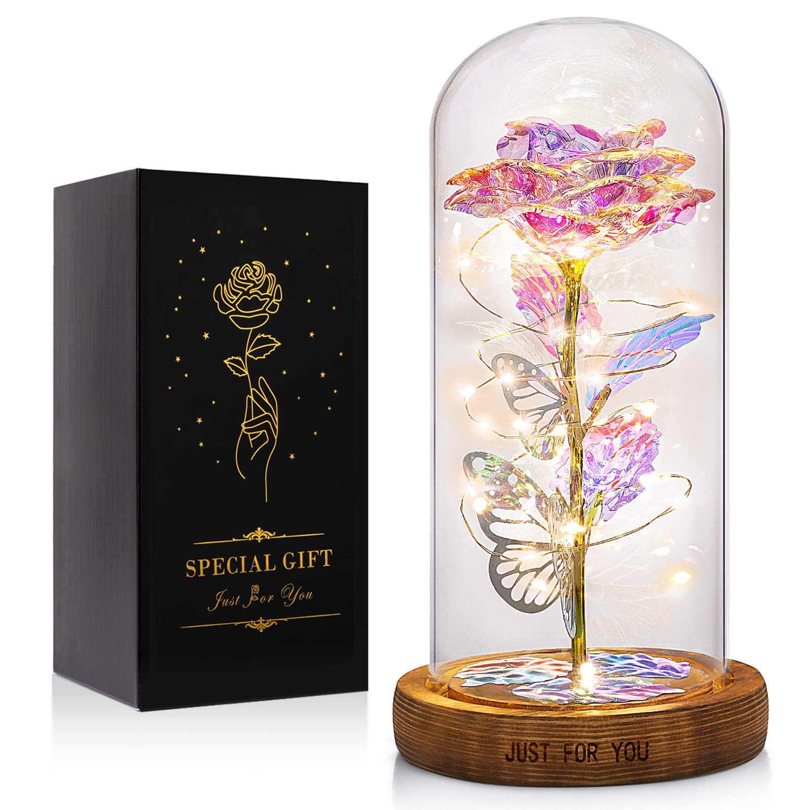 Mothers Day Rose Gifts for Mom - Galaxy Rose Flowers in Glass Dome Colorful Light Up Rose Mom Gifts from Daugther Son Anniversary Birthday Gifts for Girlfriend Gifts for Wife Grandma Women Gift Ideas