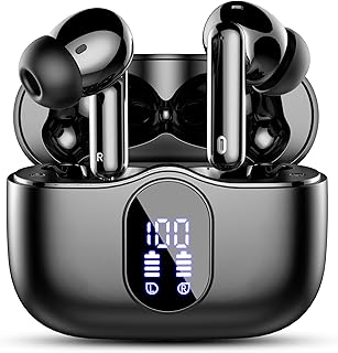 Auriculares Inalámbricos Bluetooth 5.3 con HD Micrófono HiFi Estéreo Pantalla LED, Reducción de Ruido, 13 mm Controlador dinámico,IP7 Impermeable 36H Cascos Negros