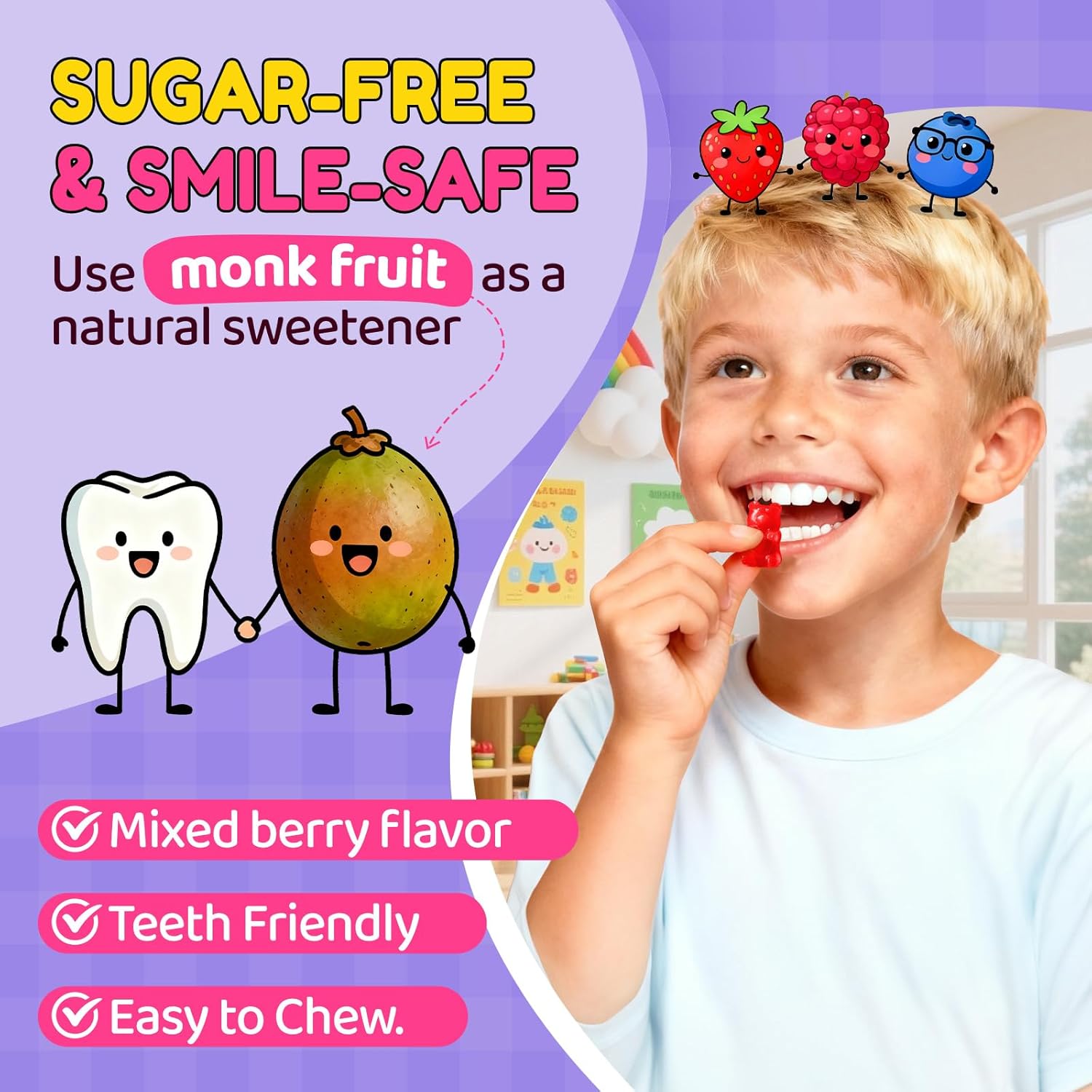 Saffron Gummies for Kids, Liposomal Saffron Extract Supplements with Holy Basil, Rosemary, L-Theanine, Magnesium, Omega-3, B6&12 for Focus & Brain Health, Sugar Free, Mixed Berry, Vegan, 60 Chews - Image 6