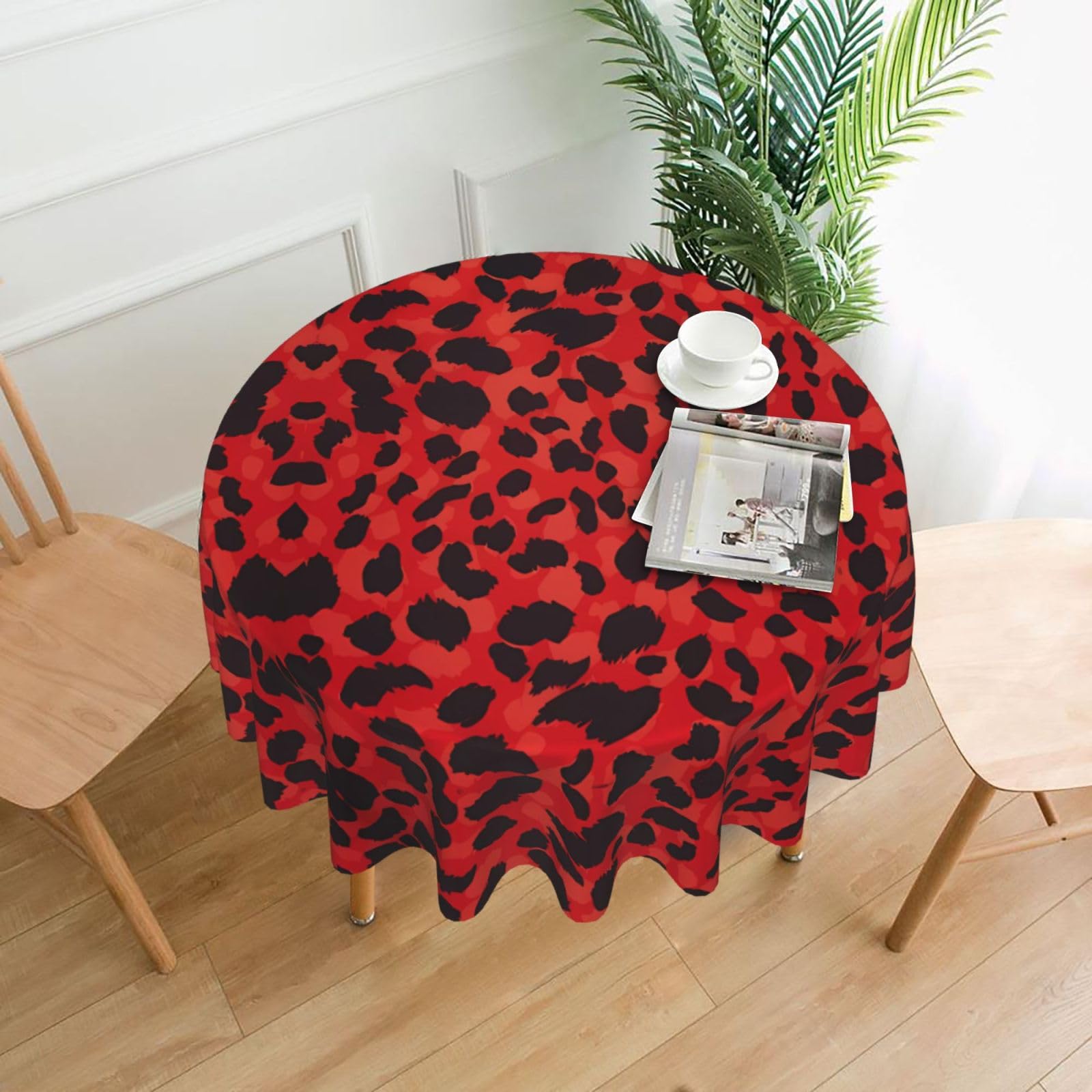 ZHAOUR Red Leopard Pattern Print Round Washable Tablecloth – Table Cover