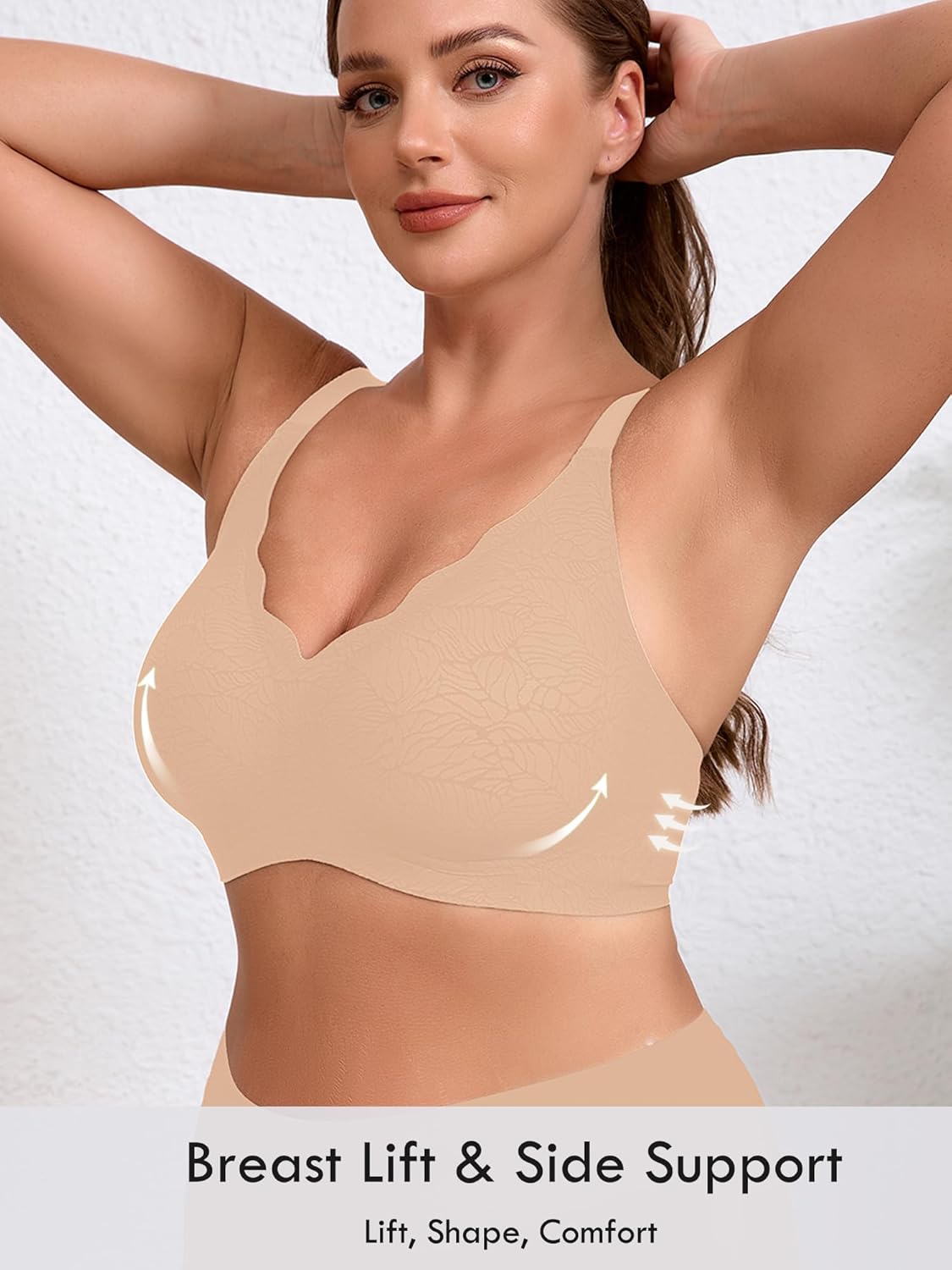 AusLook Womens Wireless Bras Push Up Support Full Coverage Bralettes No Underwire Seamless Bra Bralette Scalloped T-Shirt Bra - Image 3