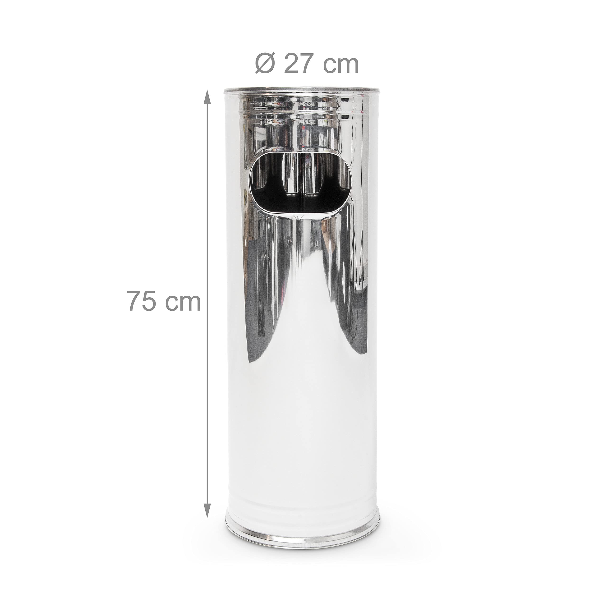 Relaxdays Standaschenbecher Edelstahl, 43L, mit Mülleimer & entnehmbarem Aschebehälter, H:75cm, silber