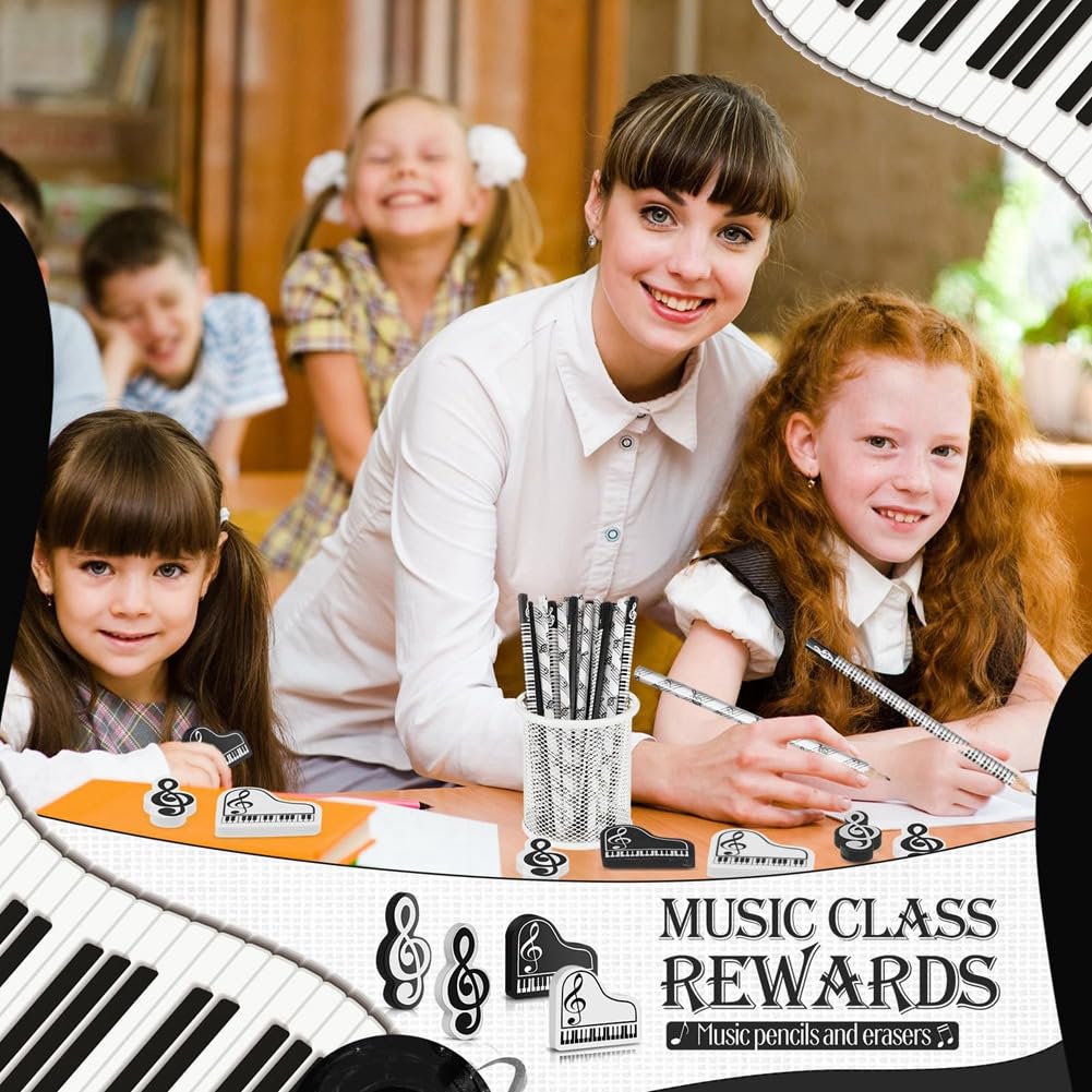 Aetherion Music Pencils Music Note Pencil with Music Themed Erasers Wood Pencils Bulk Keyboard Fun Pencils Erasers Gift (24 Pcs) - Image 4