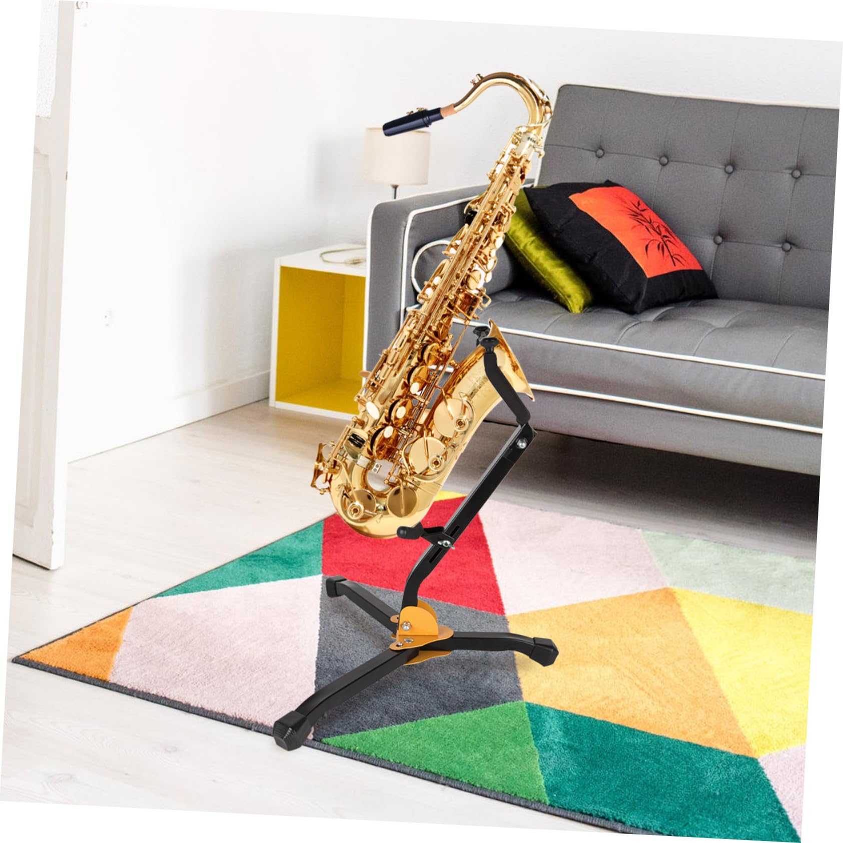 Zusammenklappbarer Saxophonständer Schwarz aus Eisen und ABS Tragbarer und Faltbarer Altsaxophonständer für Musikklassenzimmer und Zuhause
