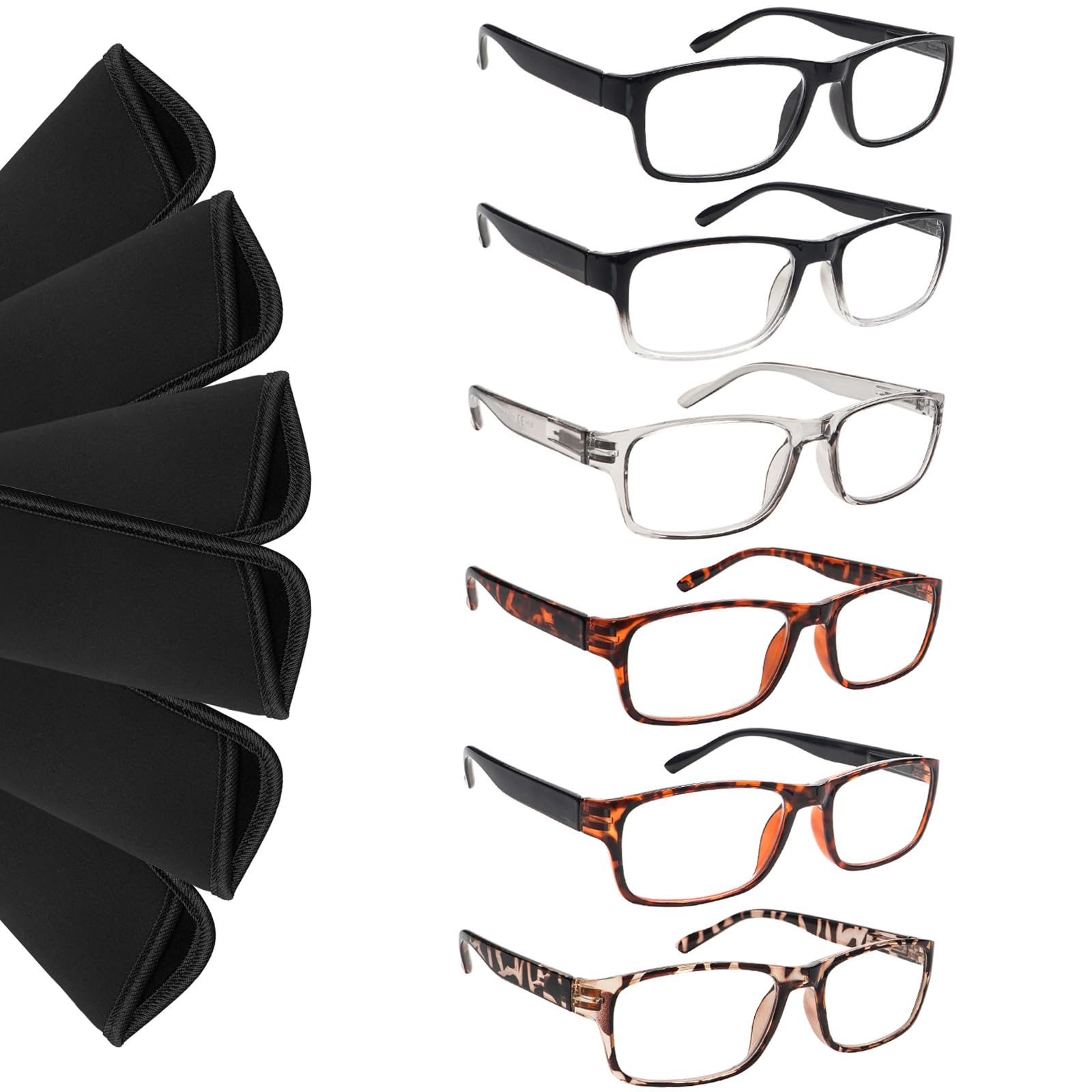 fadbon 6 Pack Reading Glasses Blue Light Blocking,Spring Hinge Readers for Men Women,Black Frame Anti Glare Eyeglasses