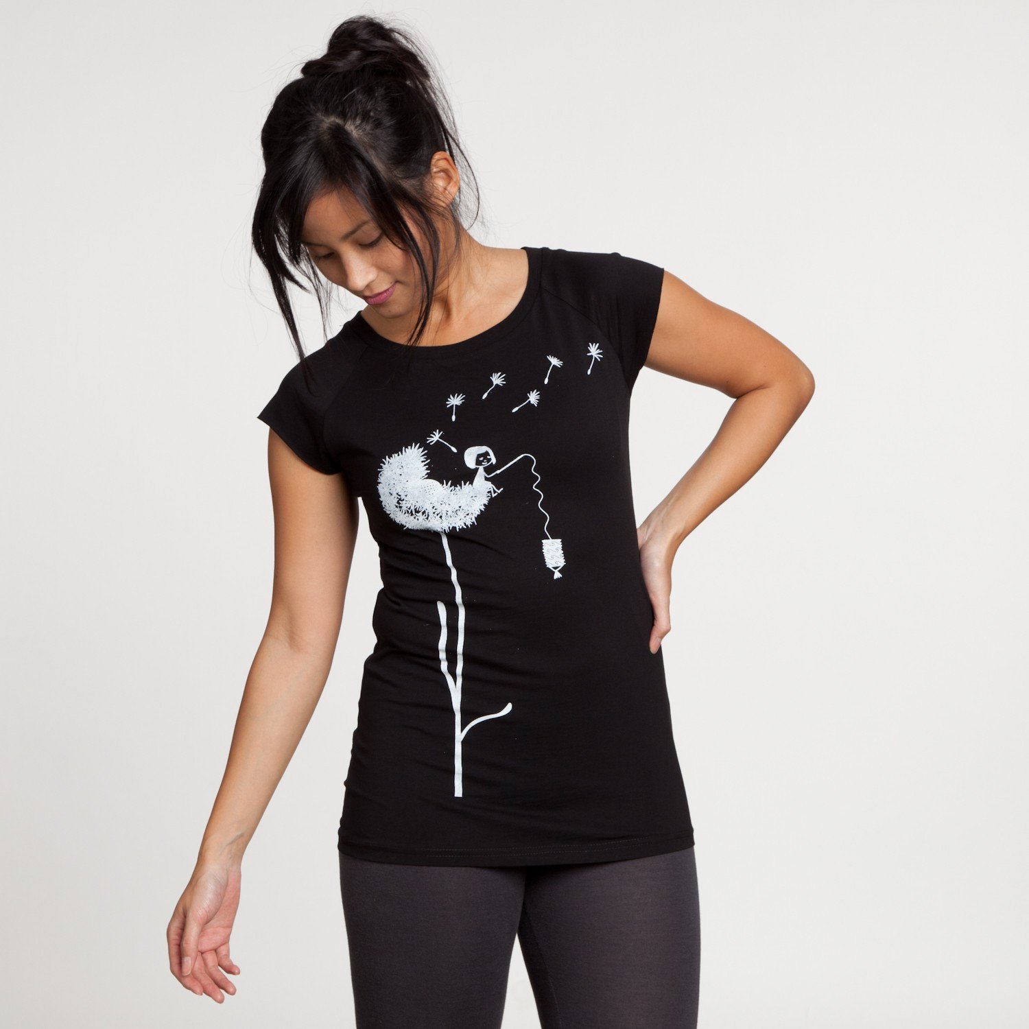 FellHerz Camiseta para mujer de diente de león, color negro, ecológica, justa y vegana, Negro , XL