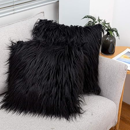 black fluffy throw pillows