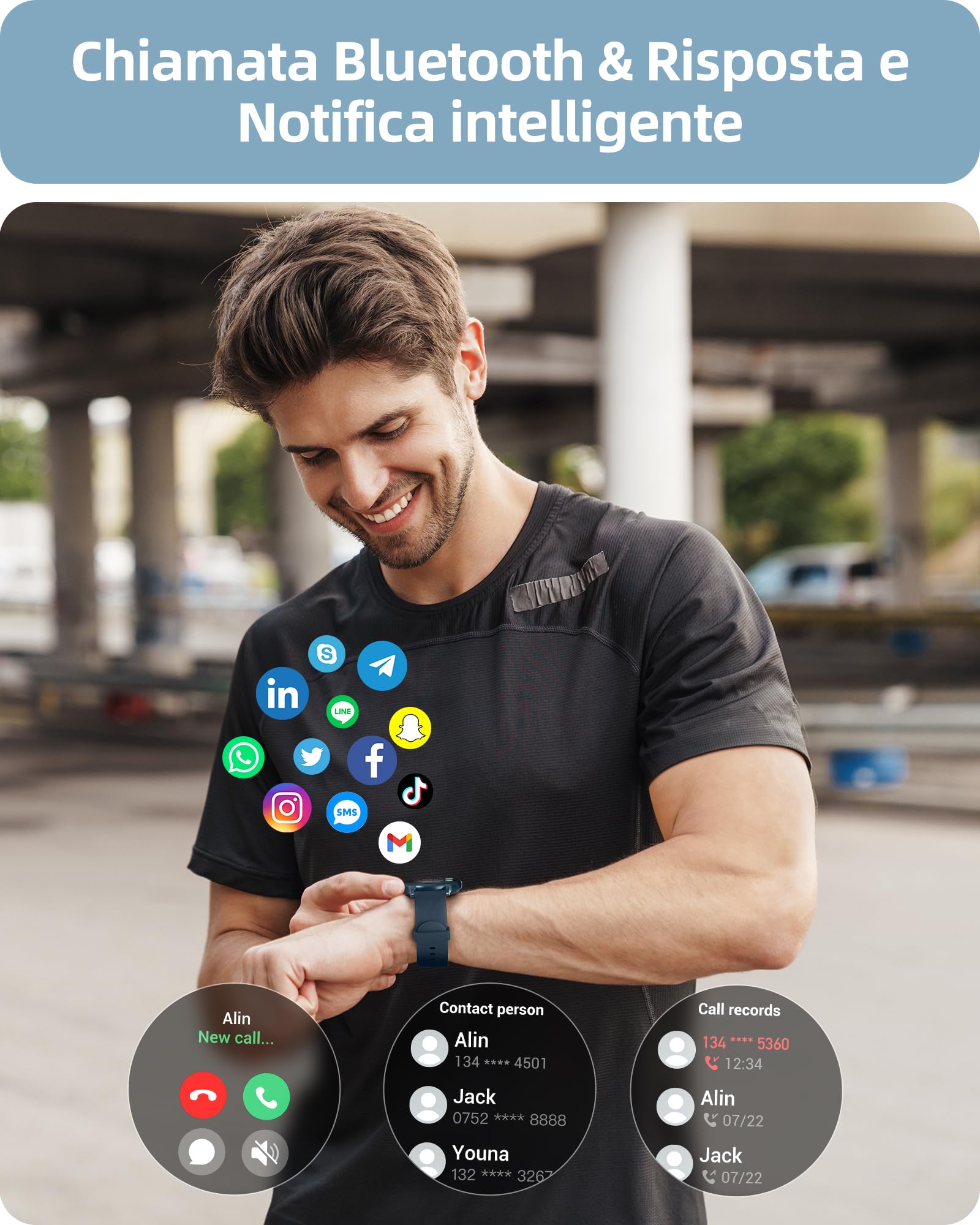 Parsonver Smartwatch Uomo Chiamate Bluetooth, 100 + Modalità Sportive, 1.32" Fitness Sportivo Orologio Fitness Monitor del SpO2/Sonno/Cardiofrequenzimetro, Smart Watch Android iOS, Blu, SPROD1 | 1.32" Fitness Sportivo Orologio con Monitor del SpO2/Sonno/F