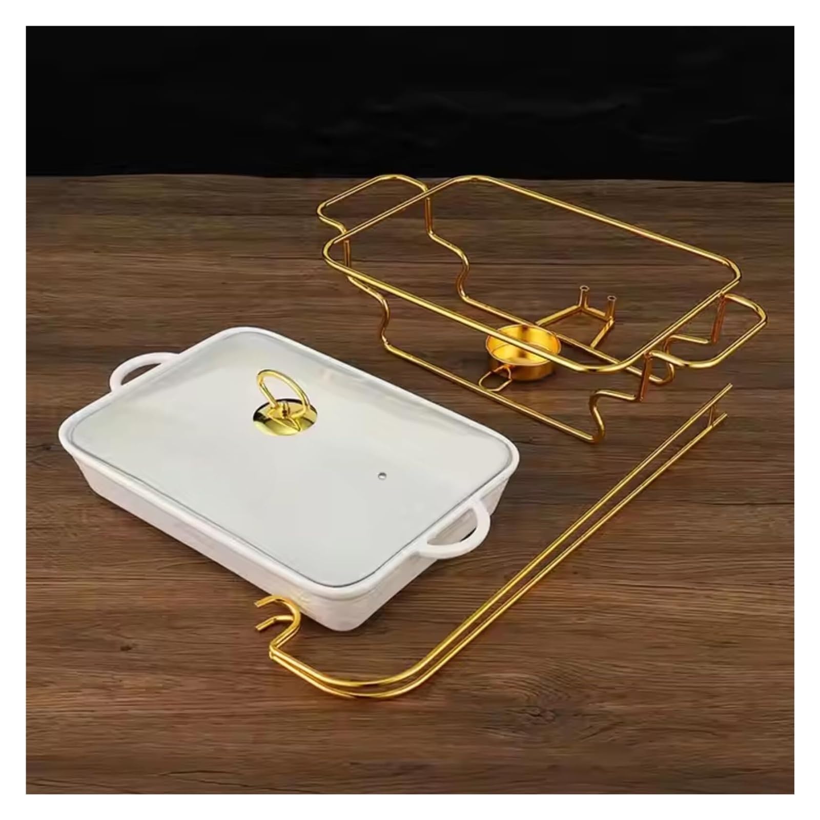 Scaldavivande da Buffet in Ceramica con Coperchio Cucina a Buffet | Con Cornici Dorate e Supporti Scaldavivande for Feste a Buffet