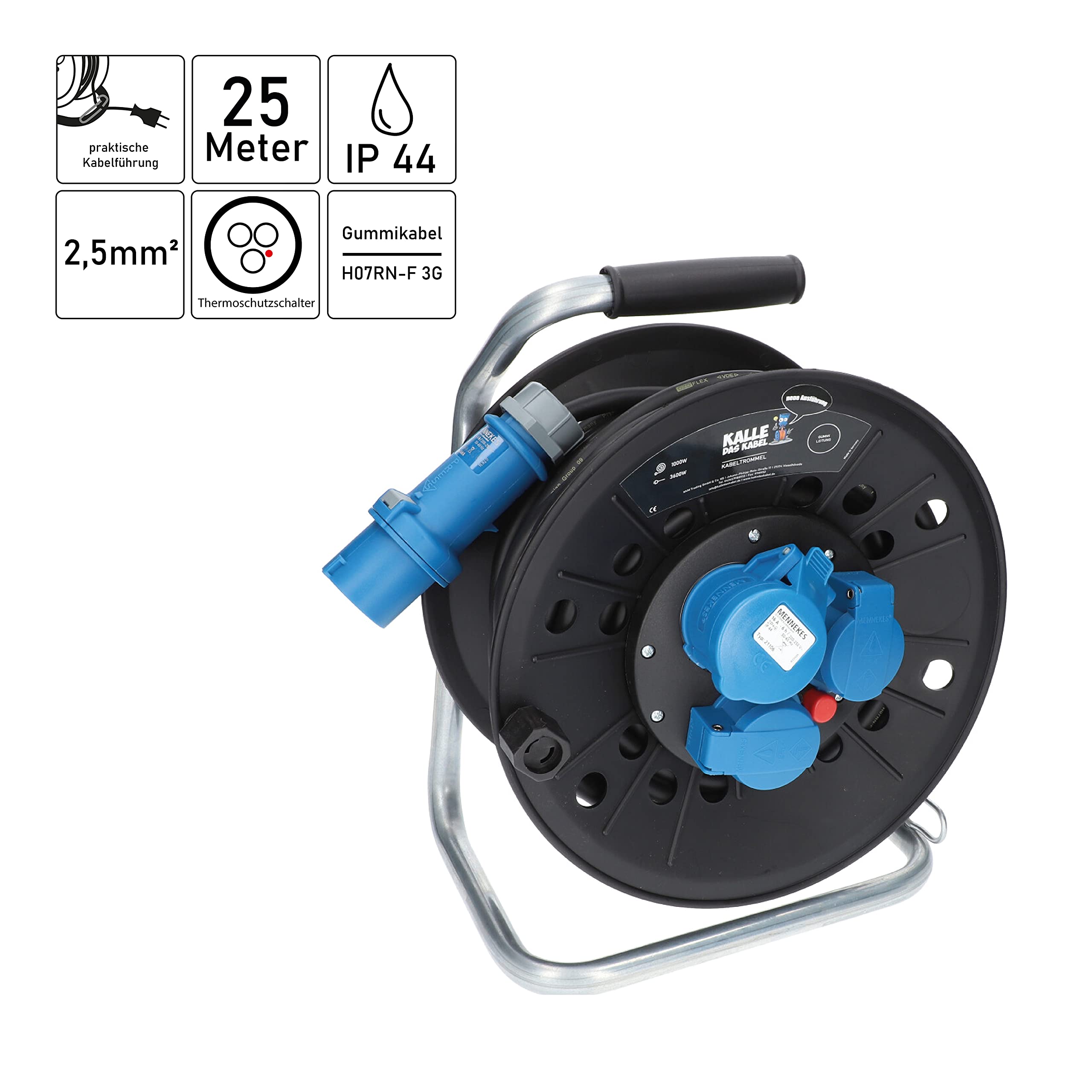 CEE – Avvolgicavo da campeggio KALLE ktg 2,5 mm² cavo 25 metri cavo di gomma, motivo marittimo Tromme Titel