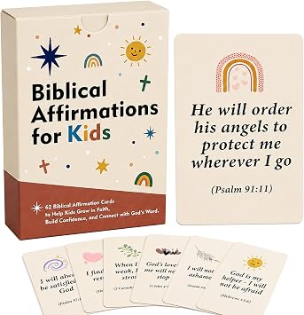 Bible Verse Cards for Kids, 62 Biblical Affirmation Scripture Flash Cards, Christian Encouragement for Children, Back to School Faith Gifts, Sunday School, VBS & Homeschool Supplies