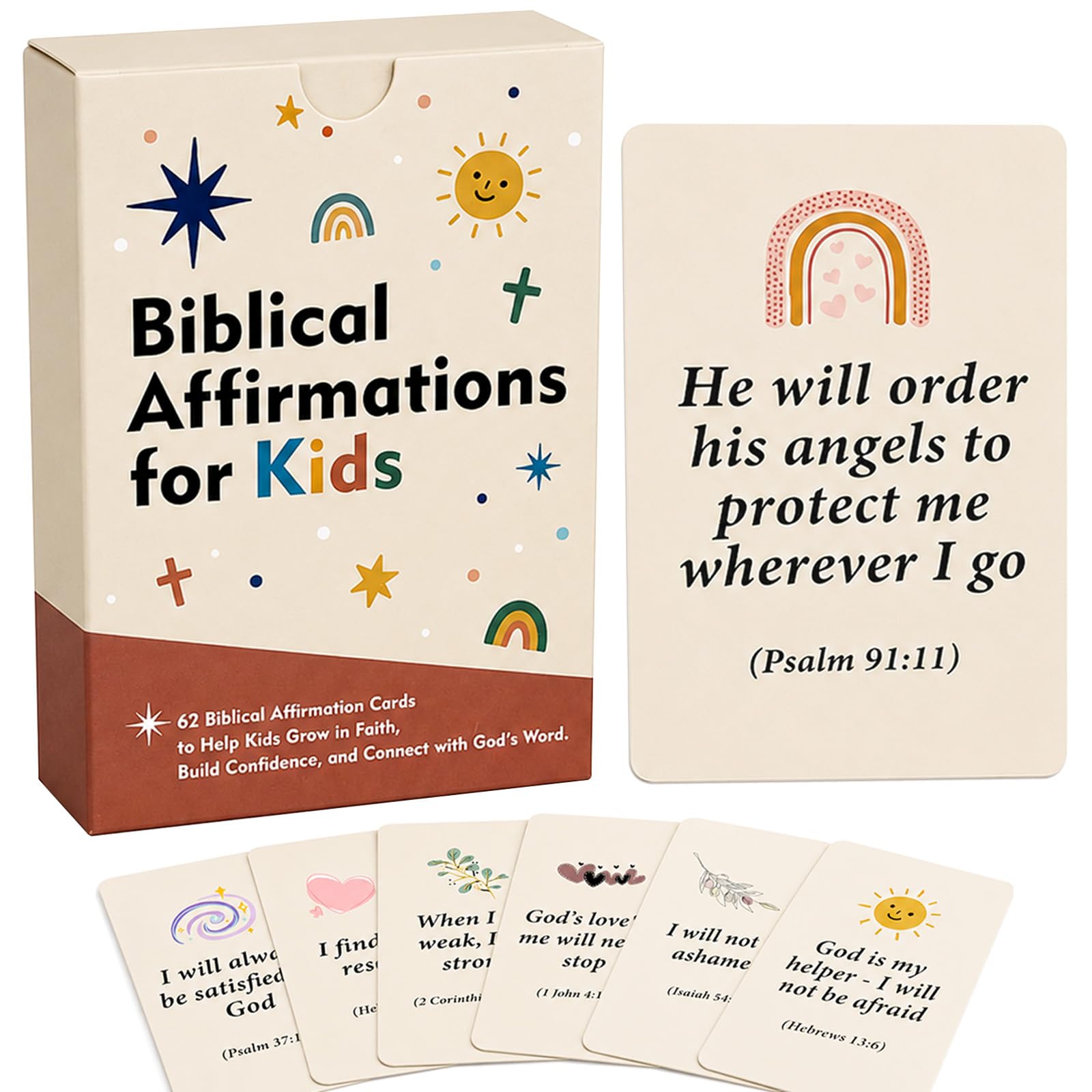 Bible Verse Cards for Kids, 62 Biblical Affirmation Cards