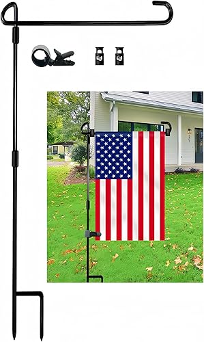 Miniatura 5 de Soporte para asta de bandera de jardín, banderas de jardín para exteriores con tapón de bandera y clip, pintura impermeable con recubrimiento de