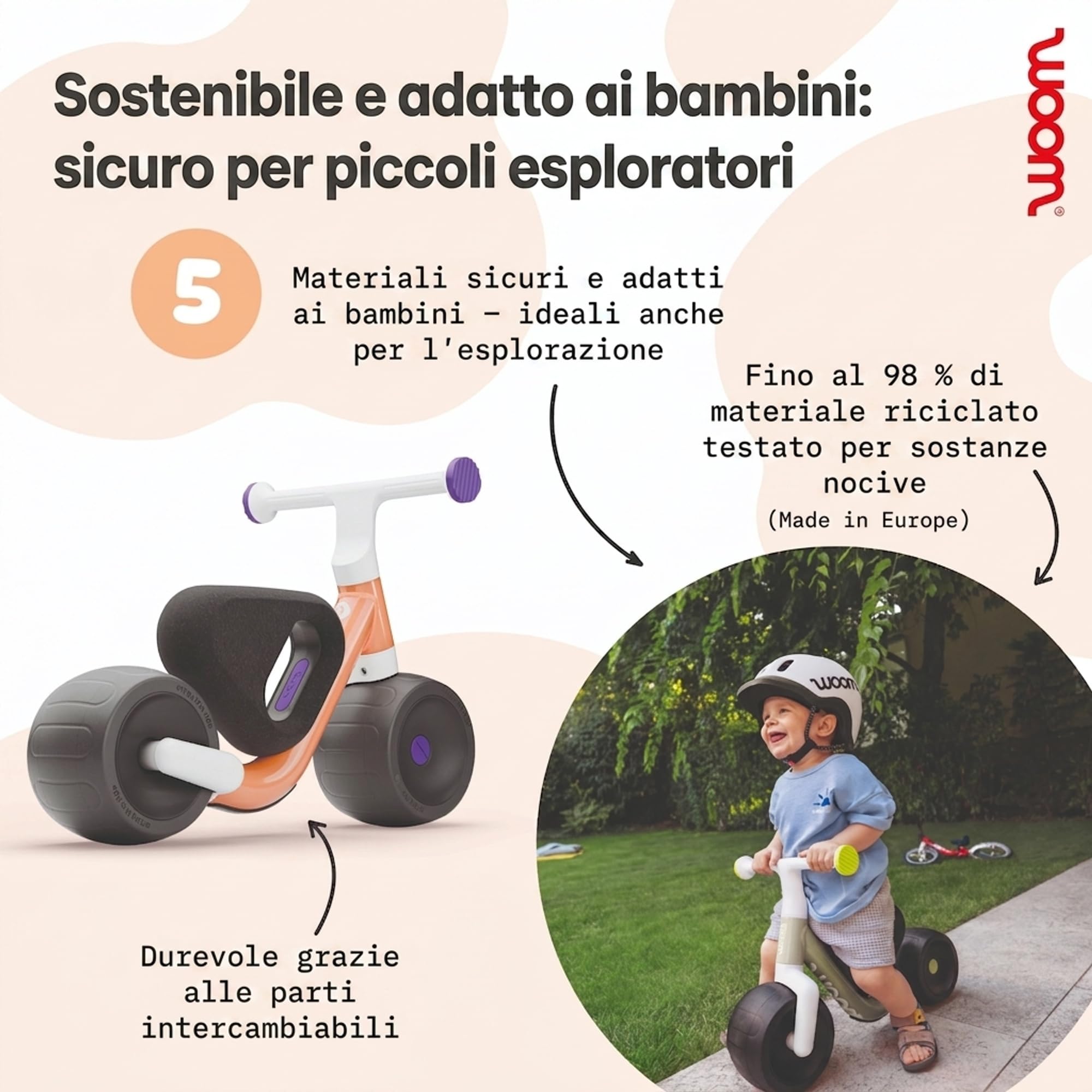 Woom WOW - Bicicletta in alluminio leggero, prima bicicletta senza pedale, per neonati e bambini da 9 mesi a 36 mesi, per interni ed esterni