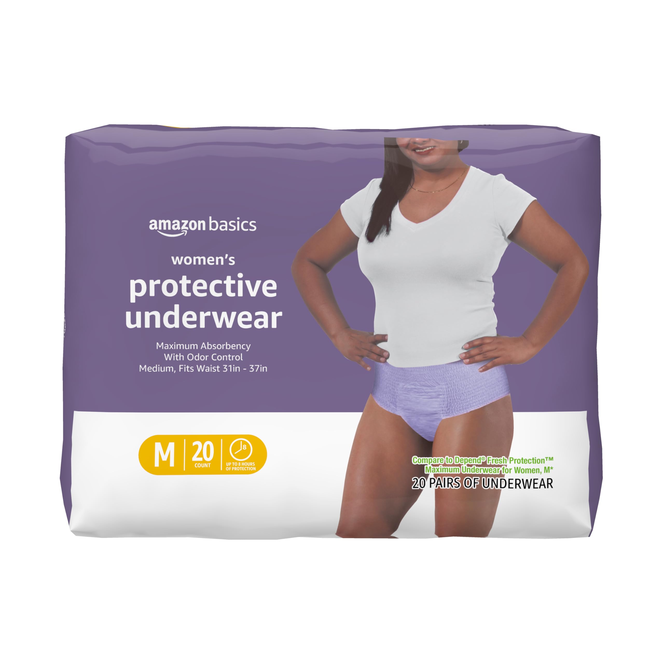 Amazon Basics Incontinence Underwear for Women, Protective, Disposable, Postpartum, Maximum Absorbency, Medium, Lavender, 20 Count