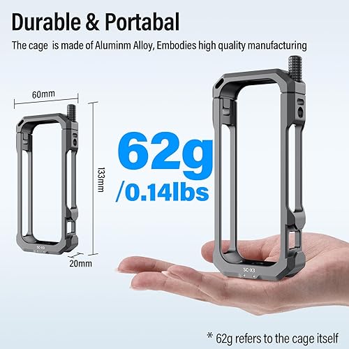 Miniatura 9 de SIRUI Jaula de cámara para Insta360 X3, funda protectora de aluminio para Insta360 X3 con cubierta de lente de silicona, dedos plegables, rosca de