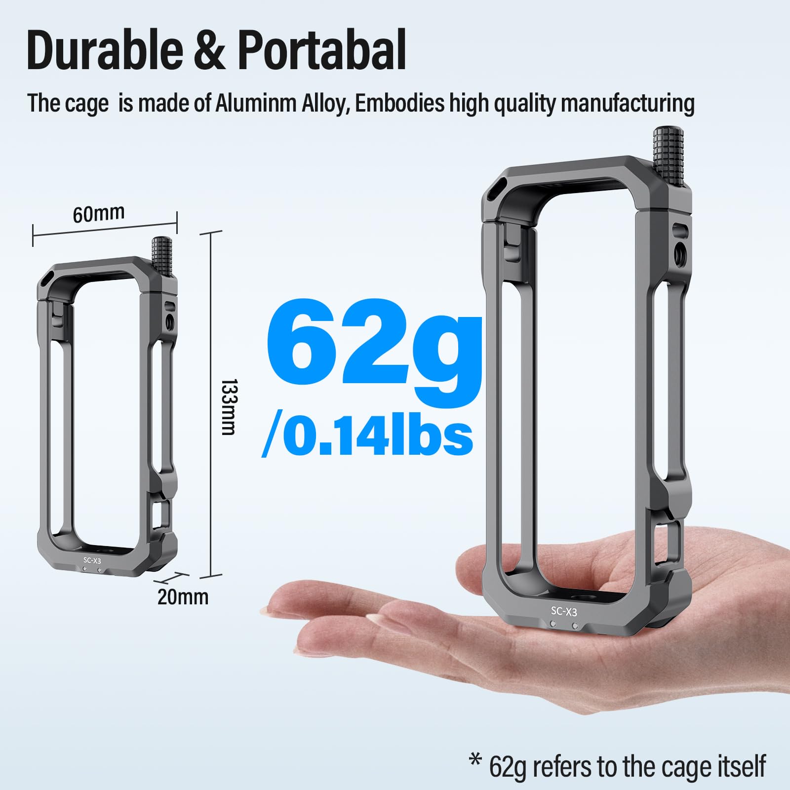 SIRUI Gabbia per Fotocamera per Insta360 X3, Custodia Protettiva in Alluminio per Insta360 X3 con Copriobiettivo in Silicone, Filettatura da 1/4" e Slitta Fredda, Accessori per Fotocamera, SC-X3