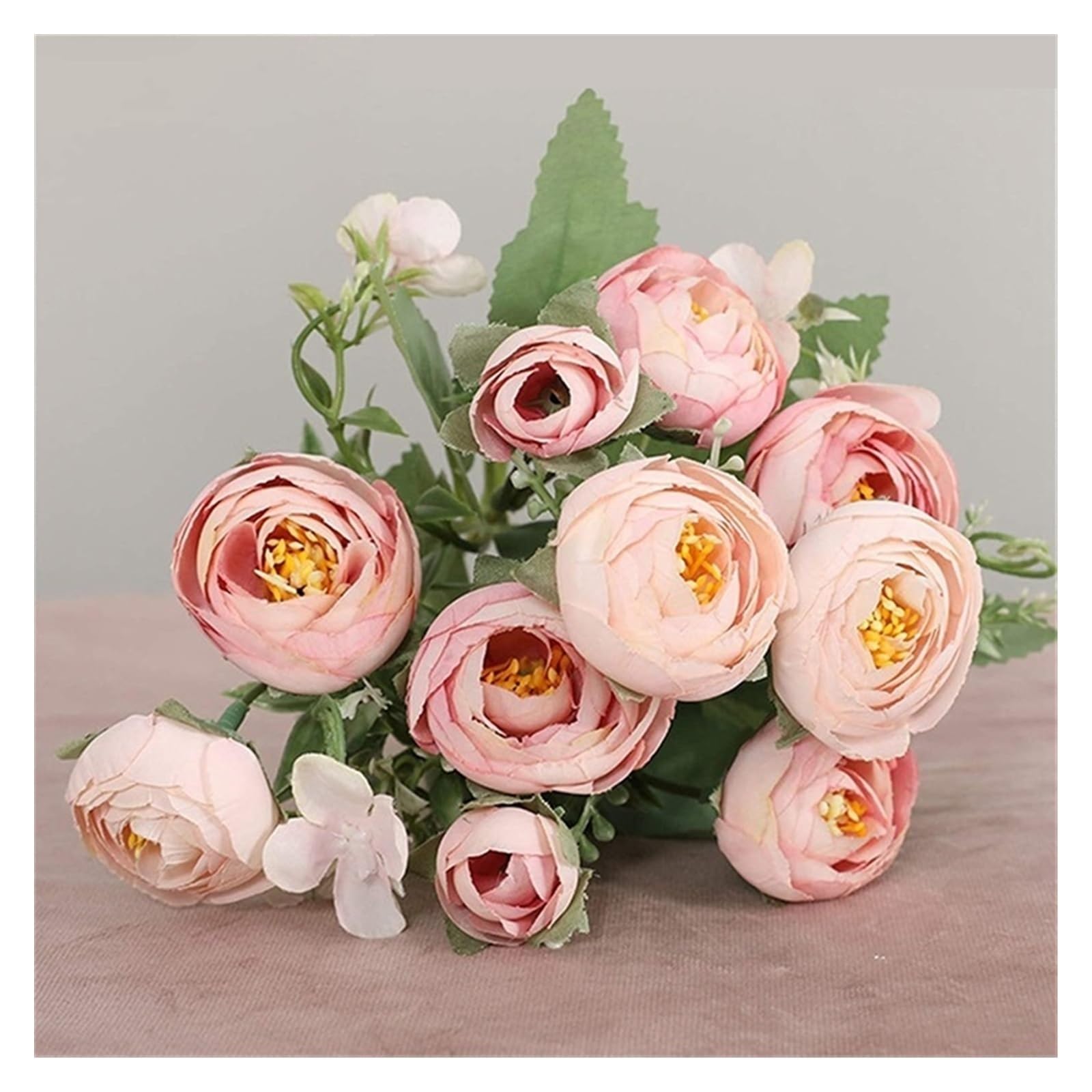 QINGGANG-0224 Faux Flowers 1 Bouquet 12 Heads Artificial Peony Tea Rose Flowers Camellia Silk Fake Flower Flores For DIY Home Garden Wedding Decoration for Outdoor Decoration(C)