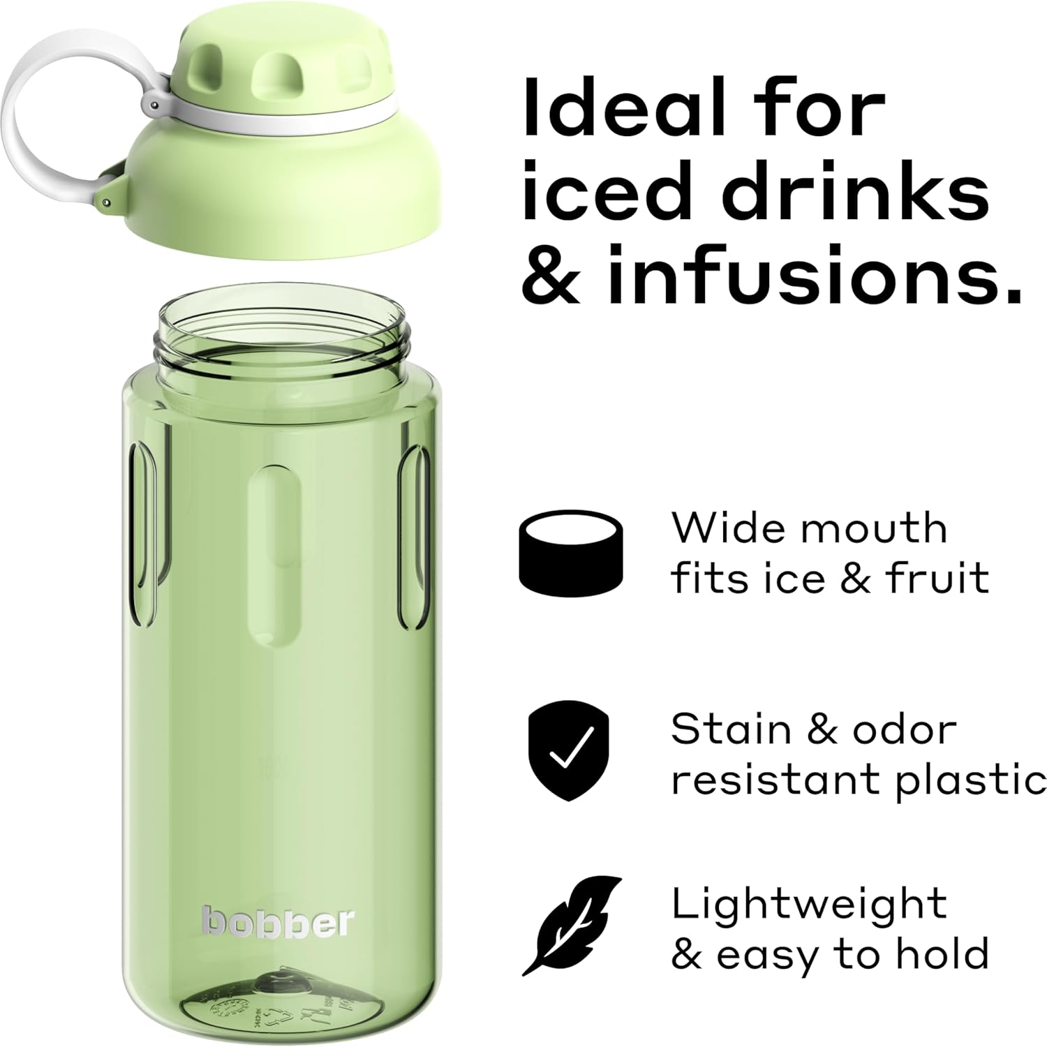 BOBBER 30 oz Tritan Water Bottle with Strainer Mesh, Premium Quality — BPA Free Plastic Water Bottle with Screw Top Lid — Dishwasher Safe Tritan Water Jug for Gym & Outdoor (Green) - Image 2