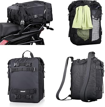 Rhinowalk モーターサドルバッグ オートバイパニアバッグ 防水 多機能 リアラック トランクシートバッグ ブラック、30L