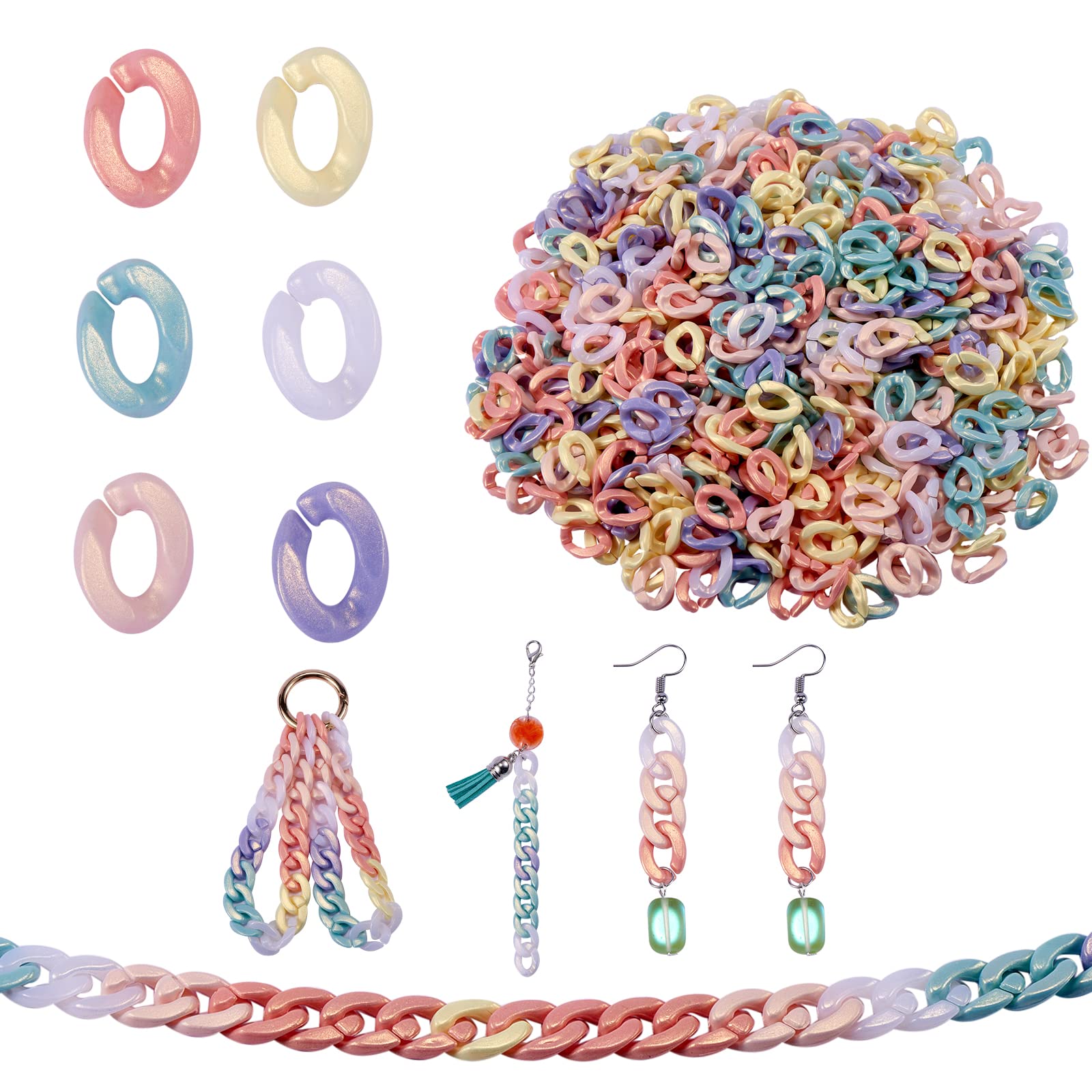 BEEFLYING 360 Pieces Acrylic Linking Rings Rubberized Style Quick Link Connectors Spray Painted Small Twist Curb Chain Links for Cable Chains Jewelry Crafts Making