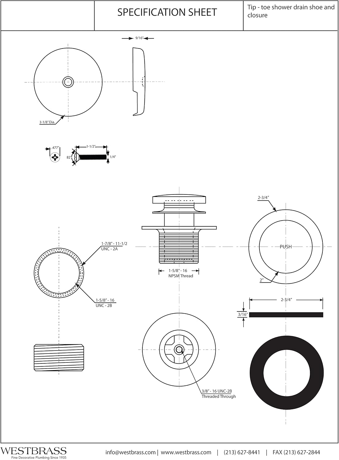 Westbrass A931K-62 Universal 1-3/8" Fine Thread Tip-Toe Bathtub Drain Plug Trim Set with One-Hole Overflow Faceplate and 1-1/2" Adapter Bushing, Matte Black image 4