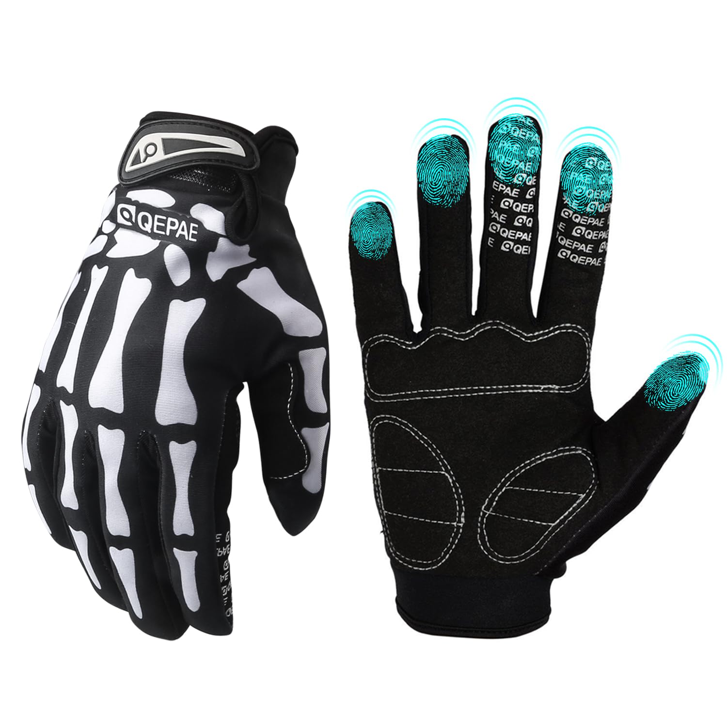 BelinreliHalloween Skeleton Gloves - Men & Women Touchscreen, Breathable Motorcycle Gloves with Anti-Slip Skull Design for Cycling & Mountain Biking