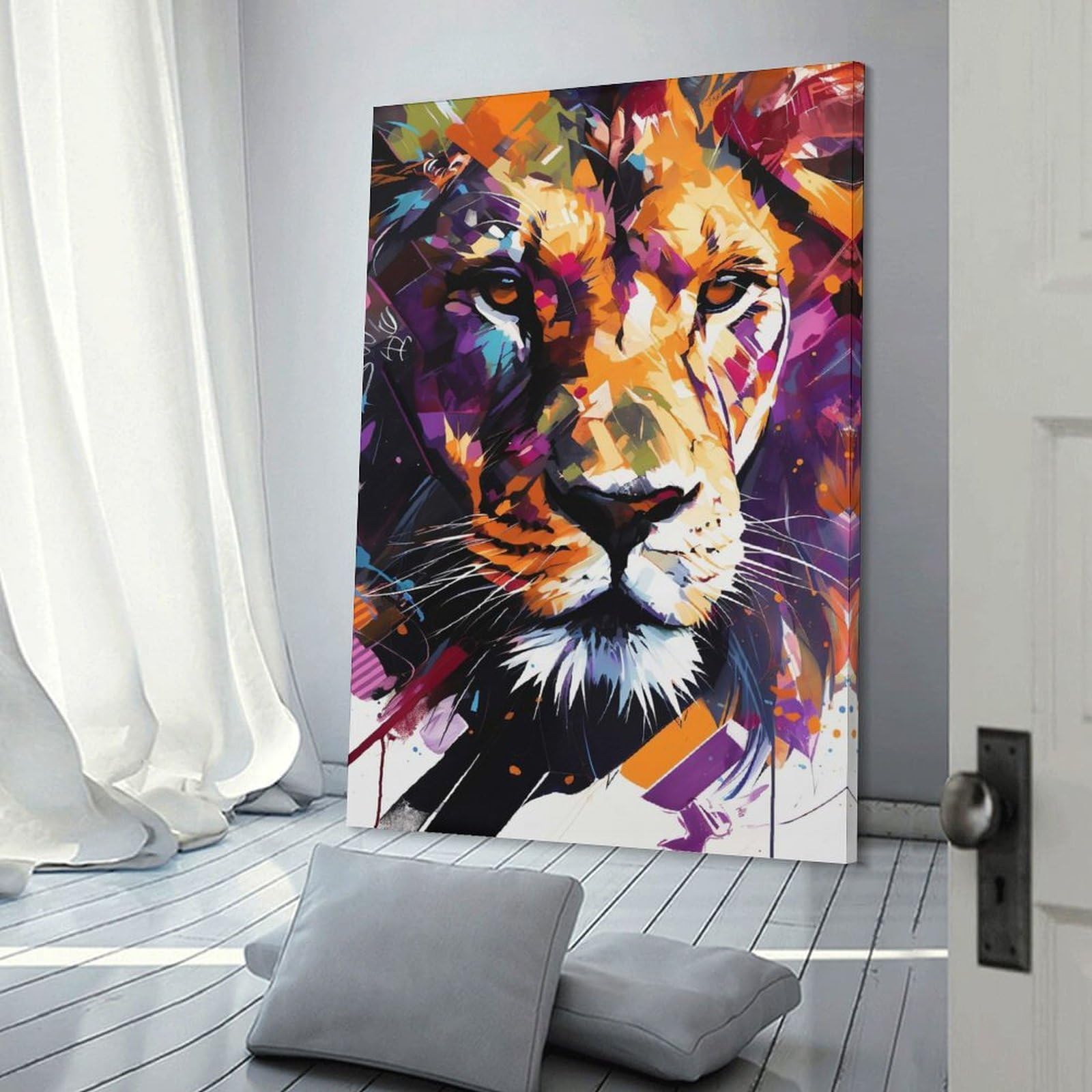 Junmoney Frame-Style-18 Decorative Wall Artwork Colorful Lion Portrait, 20X30inch(50X75cm), For Contemporary Homes, Apartments Or Offices, An Easy Choice For New Home Styling