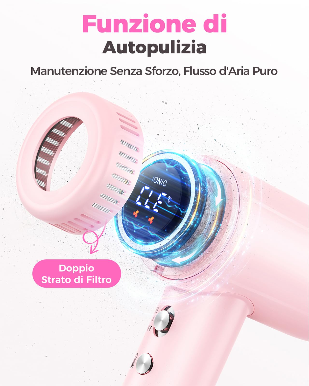 Haokoo Phon Capelli Alta Velocità 160.000 RPM - Asciugatura Rapida con Ioni Anticrespo, Asciugacapelli Professionale 9 Temperature con Display, 365g Leggero con Diffusore Magnetico, Casa e Viaggio