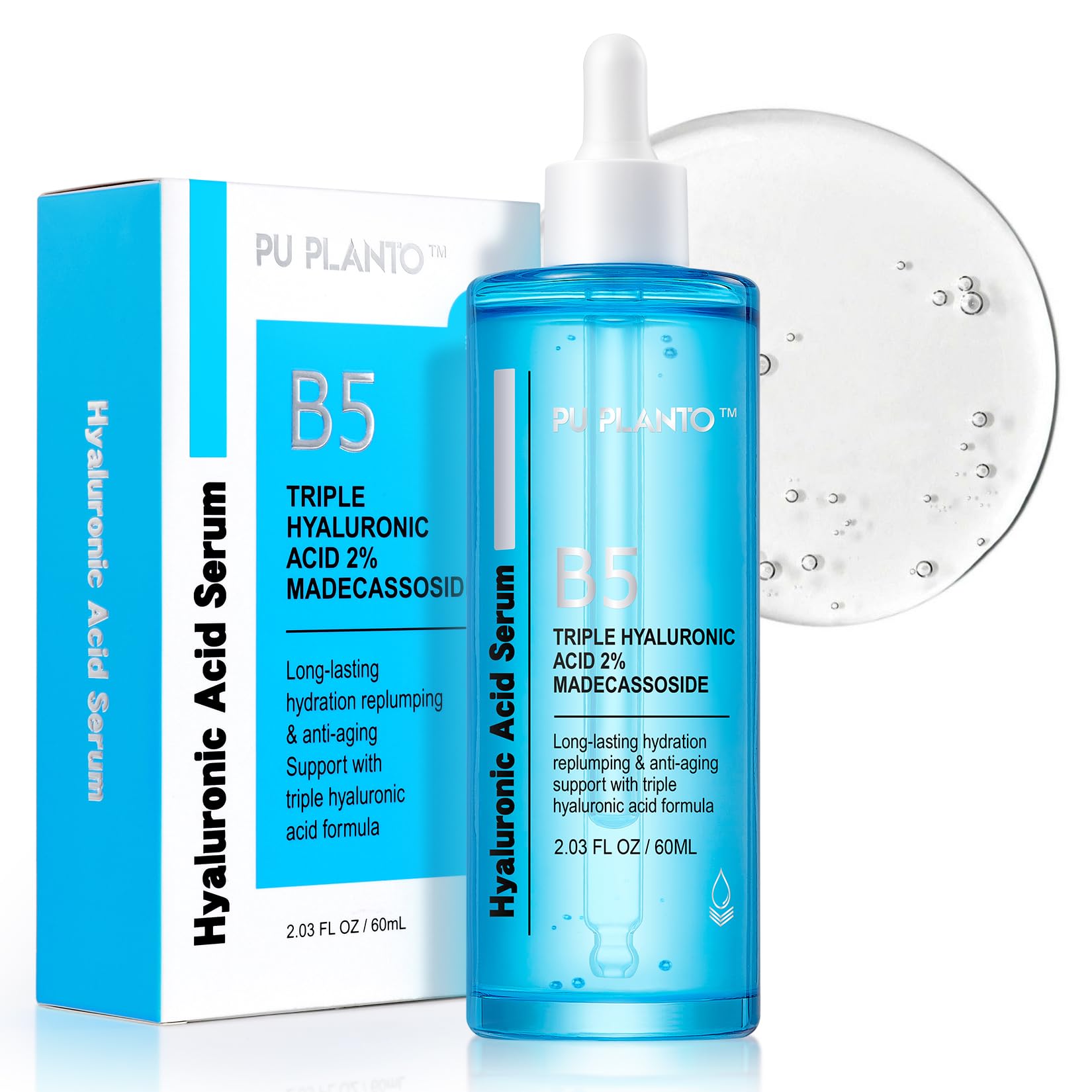PU PLANTO B5 Hyaluronic Acid Serum for Face 2oz - Triple Pure Hyaluronic Acid 2% with Vitamin B5, Anti-aging Facial Serum for Fine Lines & Wrinkles,