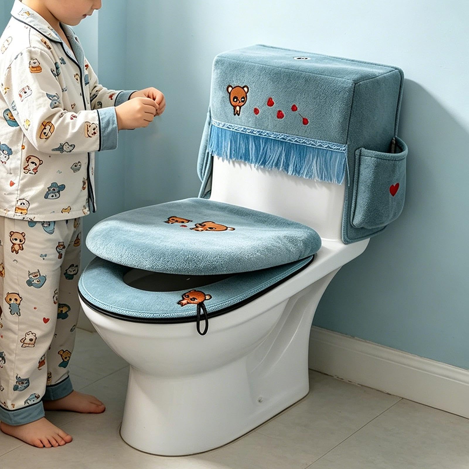 Toiletten-Deckel-Bezüge für das Badezimmer 3-teiliges Set aus weichen | Toilettendeckelbezug für Kinder Gäste-WC Bad Haus Raum Jahreszeiten Dekoration Party