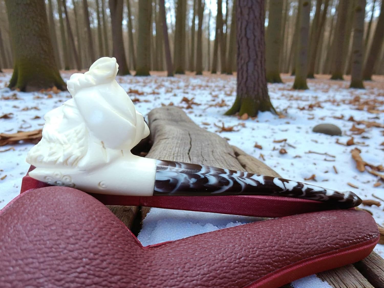 Meerschaum Online Block Meerschaum Eternal Warrior Pipe, Hand Carved, 132mm Length, with Fitted Case