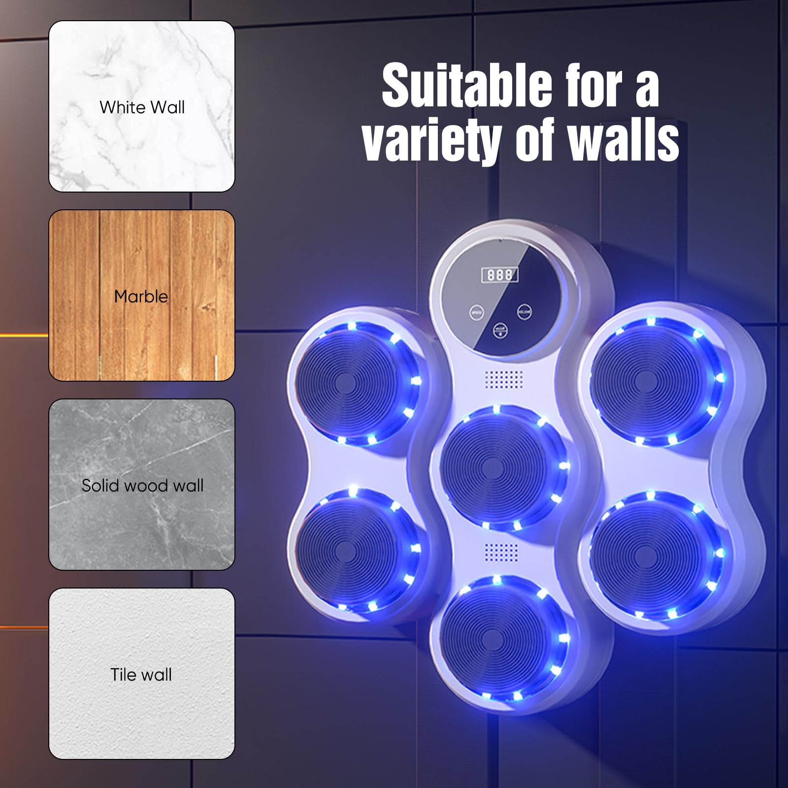 Macchina da boxe musicale, macchina da boxe intelligente, da parete, attrezzatura per allenamento di boxe Bluetooth, velocità a 9 livelli e modalità 5 volume, per esercizi a casa, adulti e bambini