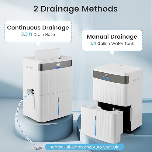 Miniatura 5 de COSTWAY Deshumidificador de 4500 pies cuadrados para sótano, deshumidificador de hogar con mango conveniente, tanque de 1.4 galones, descongelación