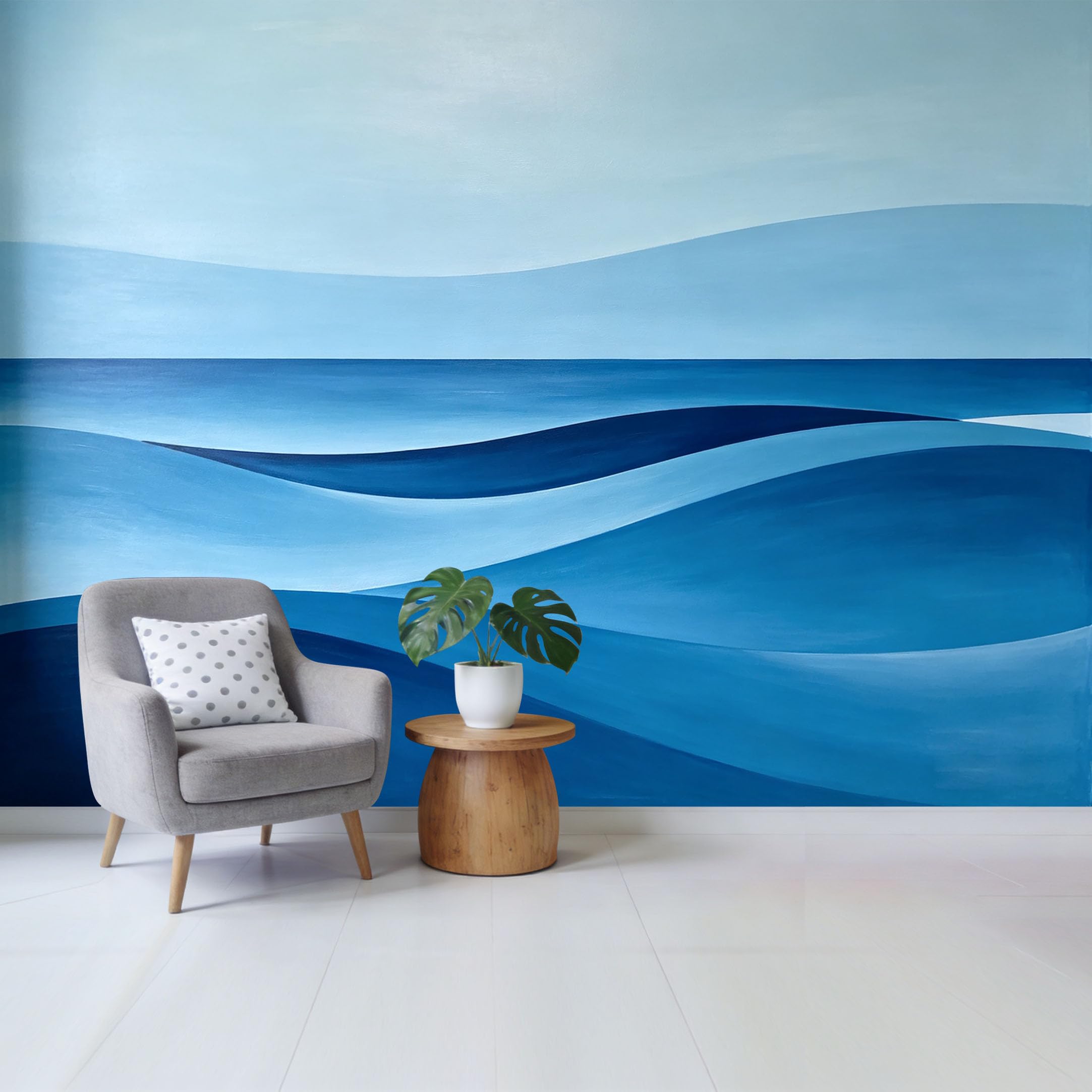 Qzlithotic Yq2605250227 Custom Size Wall Mural Minimalist Blue Ocean Waves Abstract Seascape Design Selfadhesive Wall Fabric Removable Wallpaper For Home Office Decor