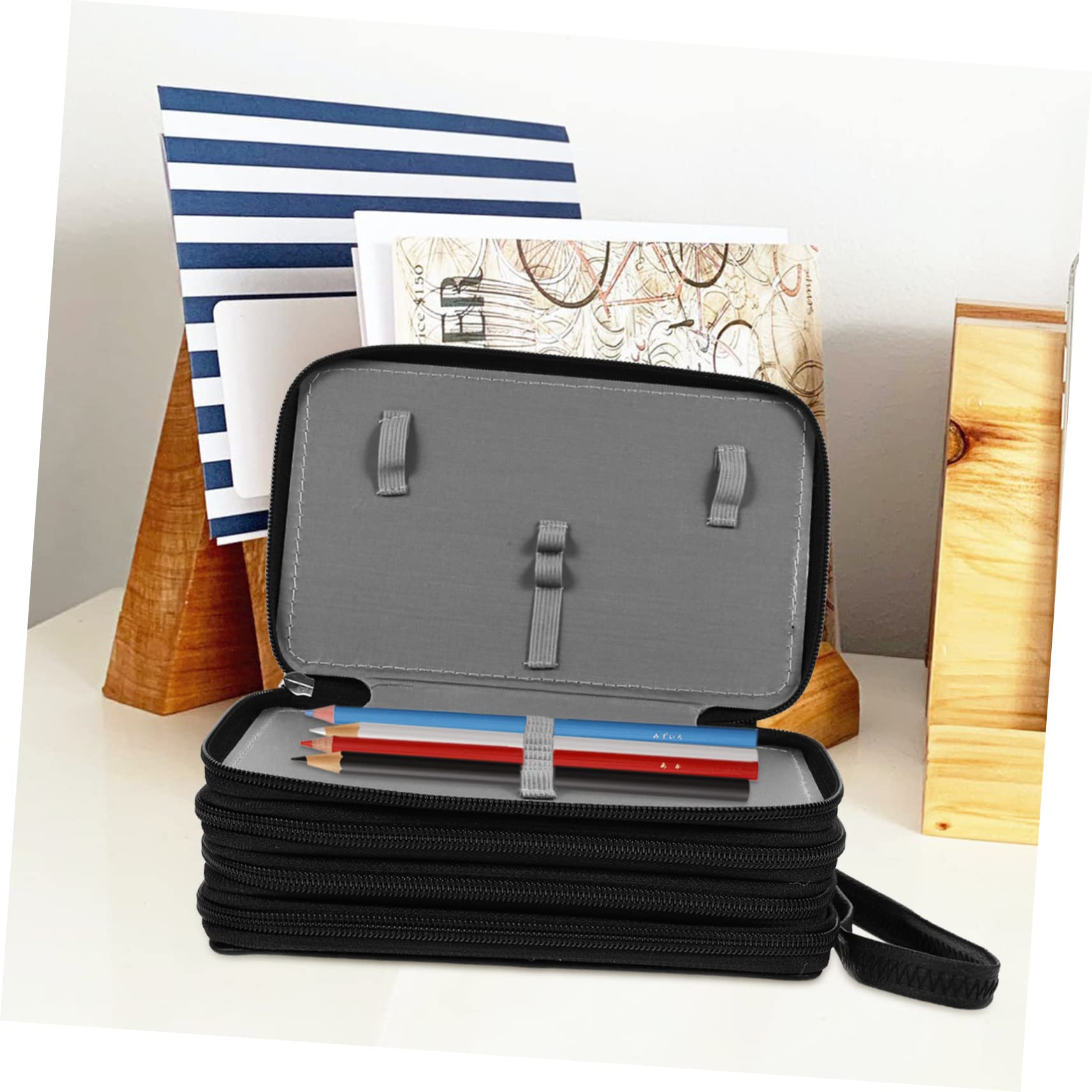 Operitacx Astuccio Pu Strati Con Cerniera Organizer Portatile Per Cancelleria Borsa Per Matite Nera Per Scuola e Ufficio
