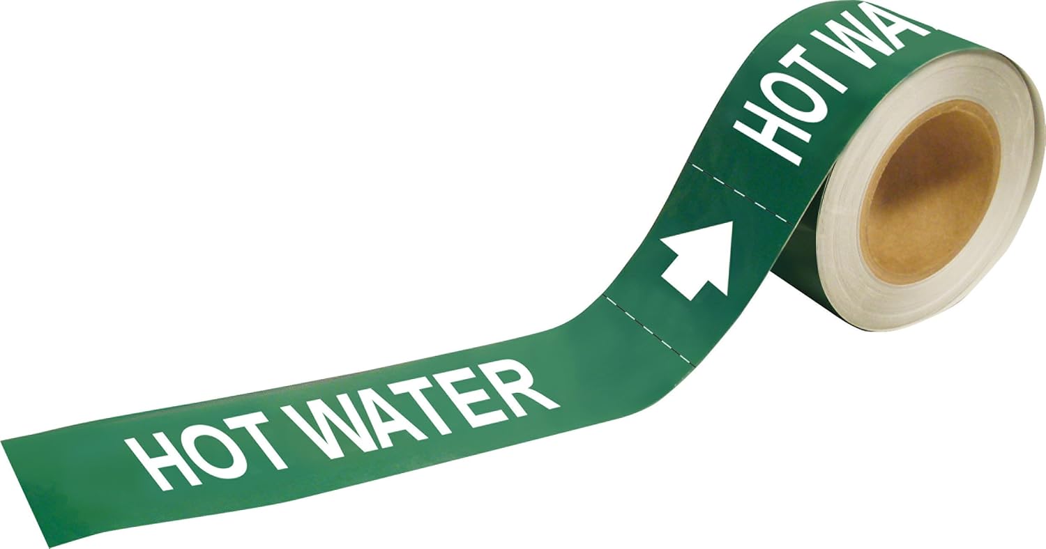 Brady 109222 Economy Pipe Markers-To-Go, B-946, 2" Height X 12" Width, White On Green Pressure Sensitive Vinyl, Legend "Hot Water"