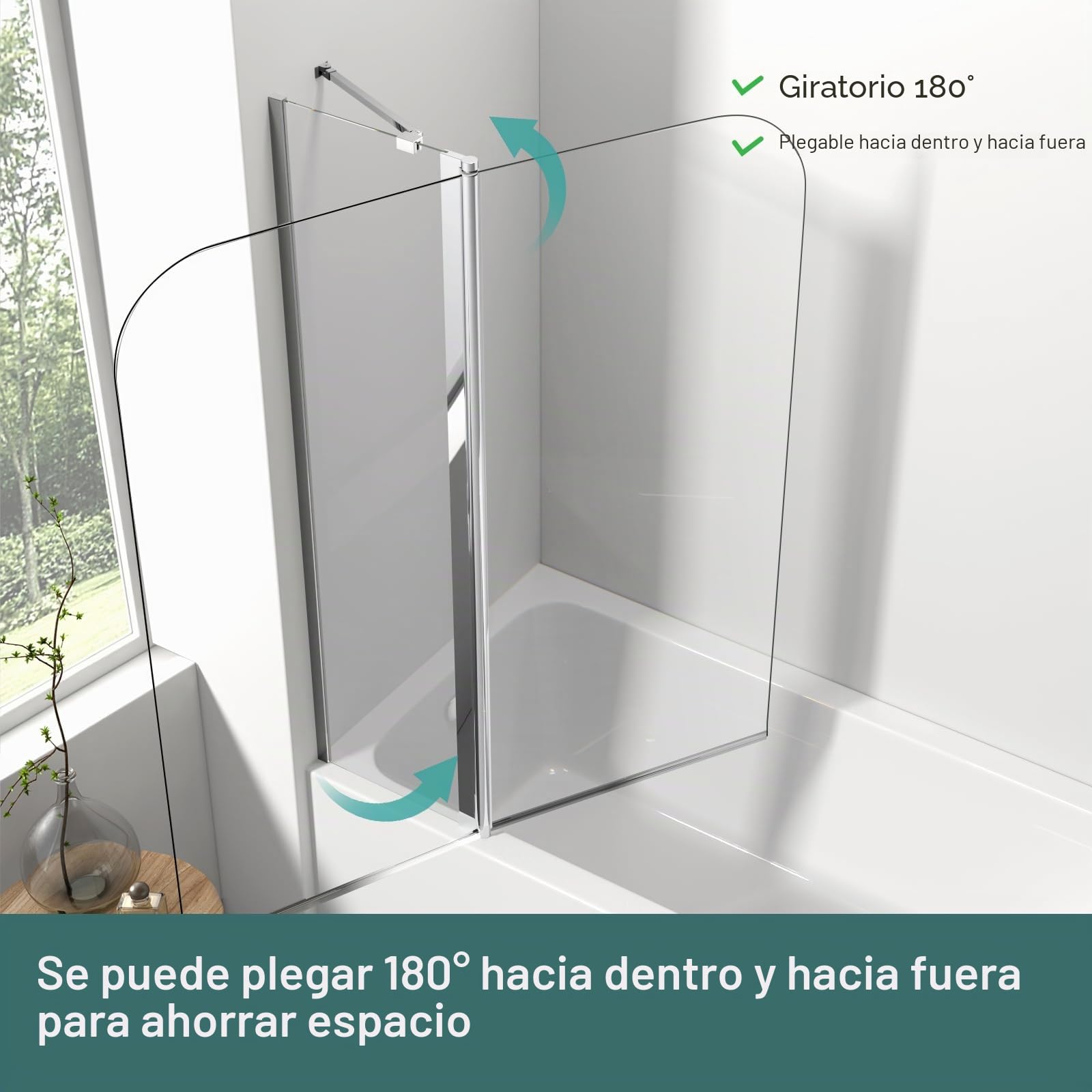 EMKE Mampara de ducha para bañera de 100 x 140 cm, accesorio plegable para bañera, mampara plegable de 6 mm, cristal de seguridad