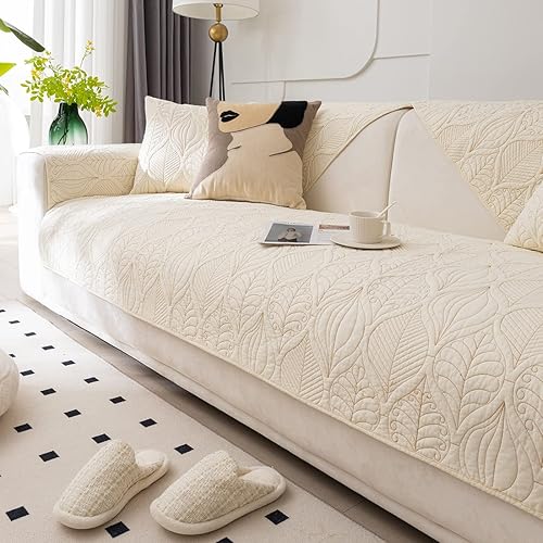 Miniatura 16 de Funda de Sofá Estilo Granja Color Sólido Neutro Funda de Sofá de Algodón Suave Acolchado Fundas para Sofá Seccional Antideslizante Lavable Forro de