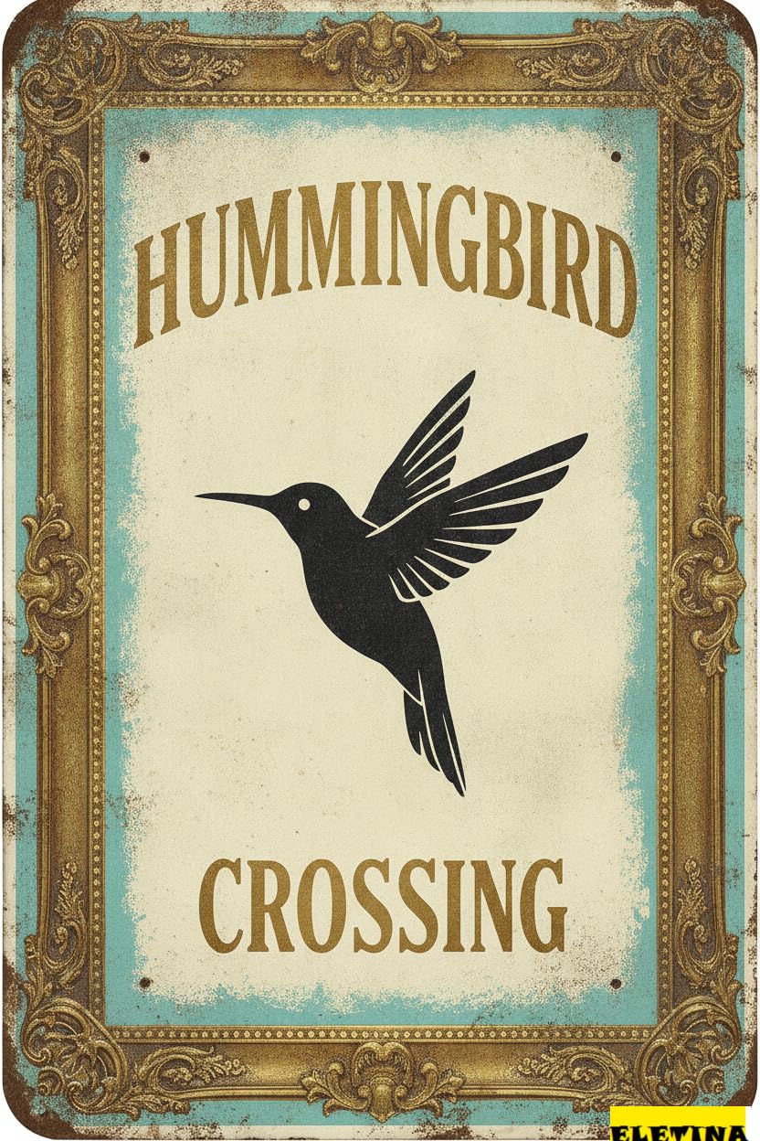 Hummingbird Crossing Metal Vintage Street Safety Sign Outdoor Street Driveway Yard Road Decor 8x12in