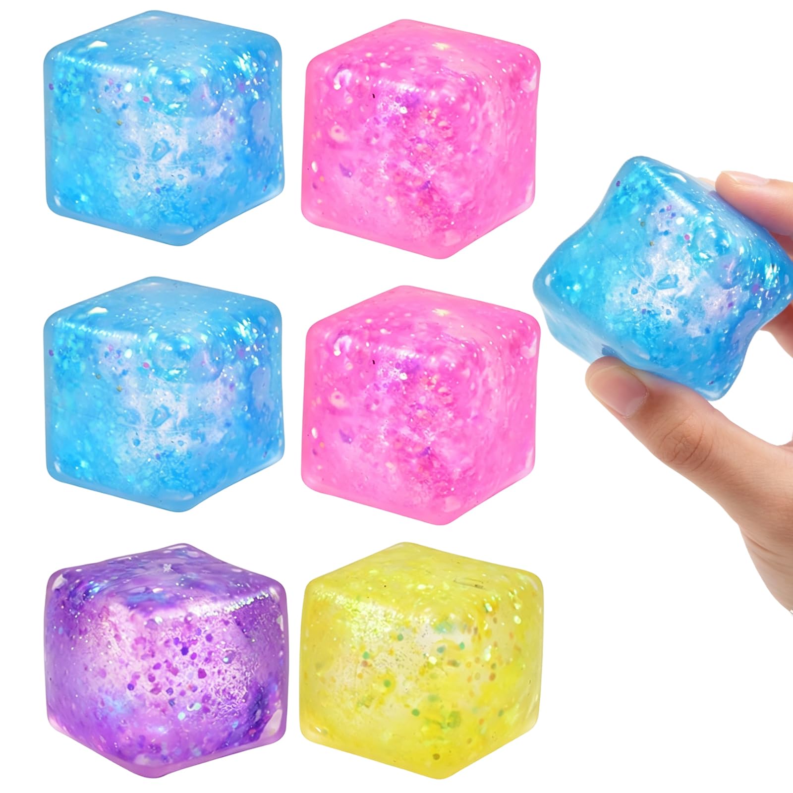 6Pcs Ice Cube Squishy, Stress Cube for Anxiety Relief, Fun Squishy Cubes for Desk Decor, Relaxing Squishy Sensory Accessories（Random Color）