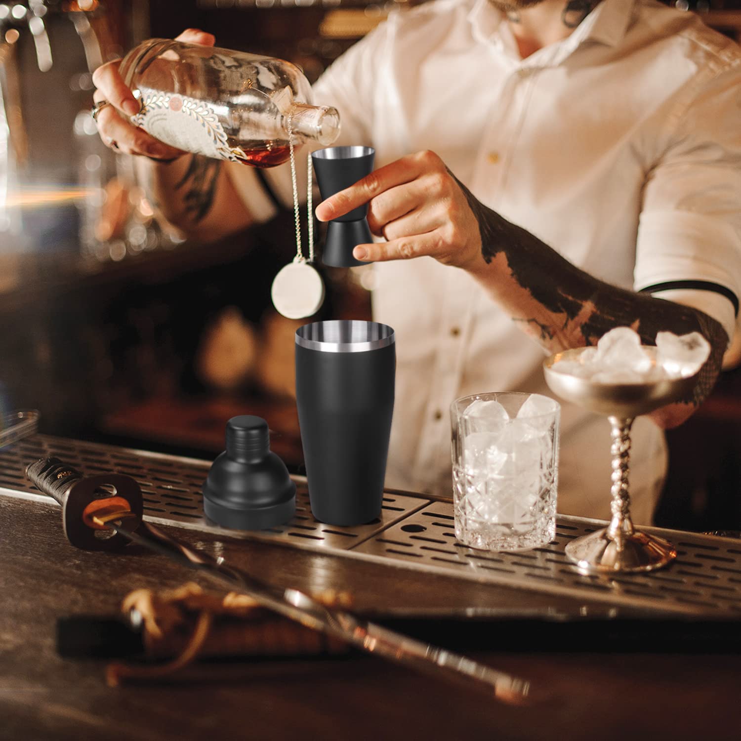 JNWINOG Juego de 9 cocteleras de coctelera kit de bartending bar cóctel bar set cóctel mezcla bebida kit profesional bar y hogar beber bar herramientas para camarero (negro mate)