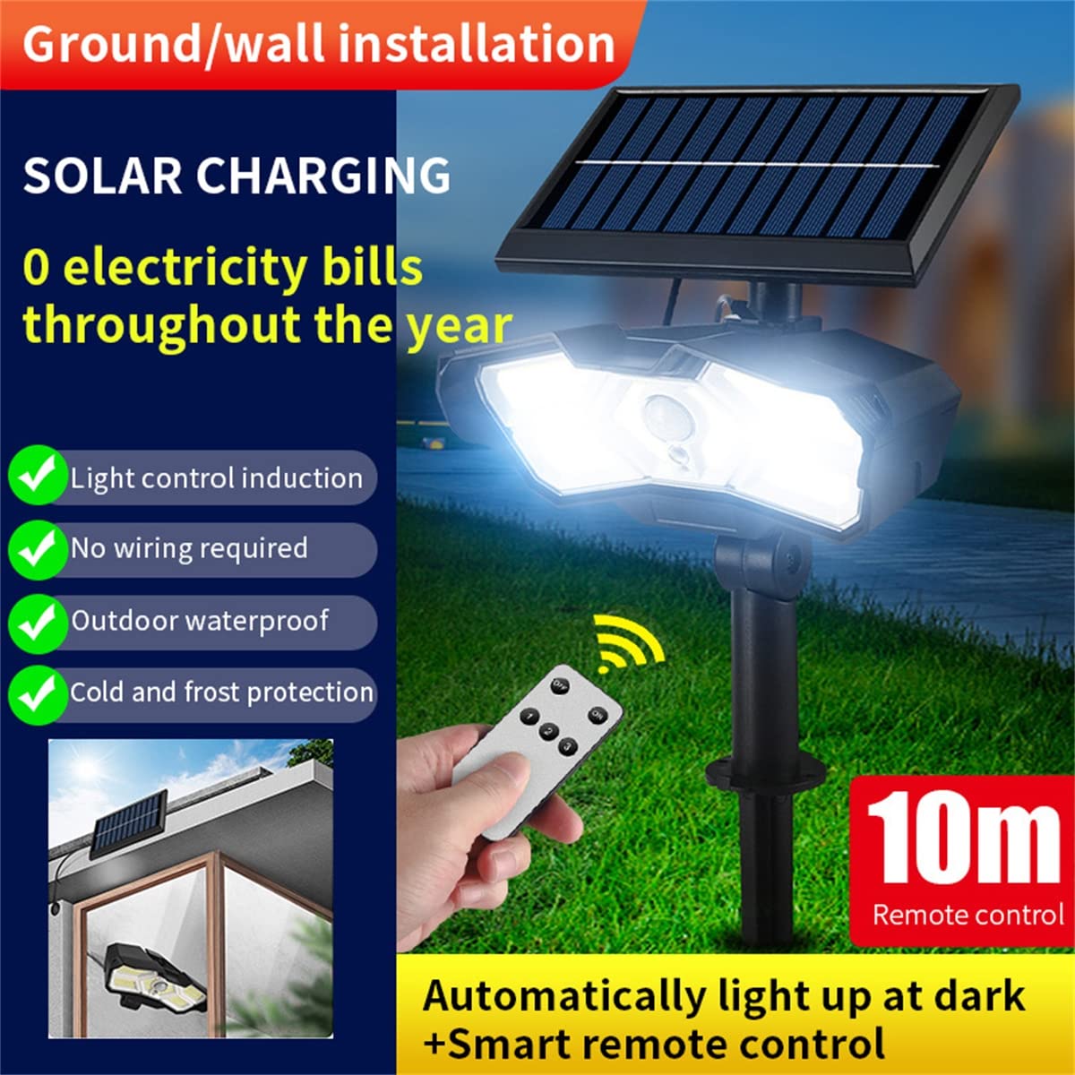 Focos solares para Exteriores, focos LED solares para paisajes Ajustables, Luces de jardín con energía Solar Impermeables IP65 2 en 1 para Piscina de Entrada de Pared de Patio