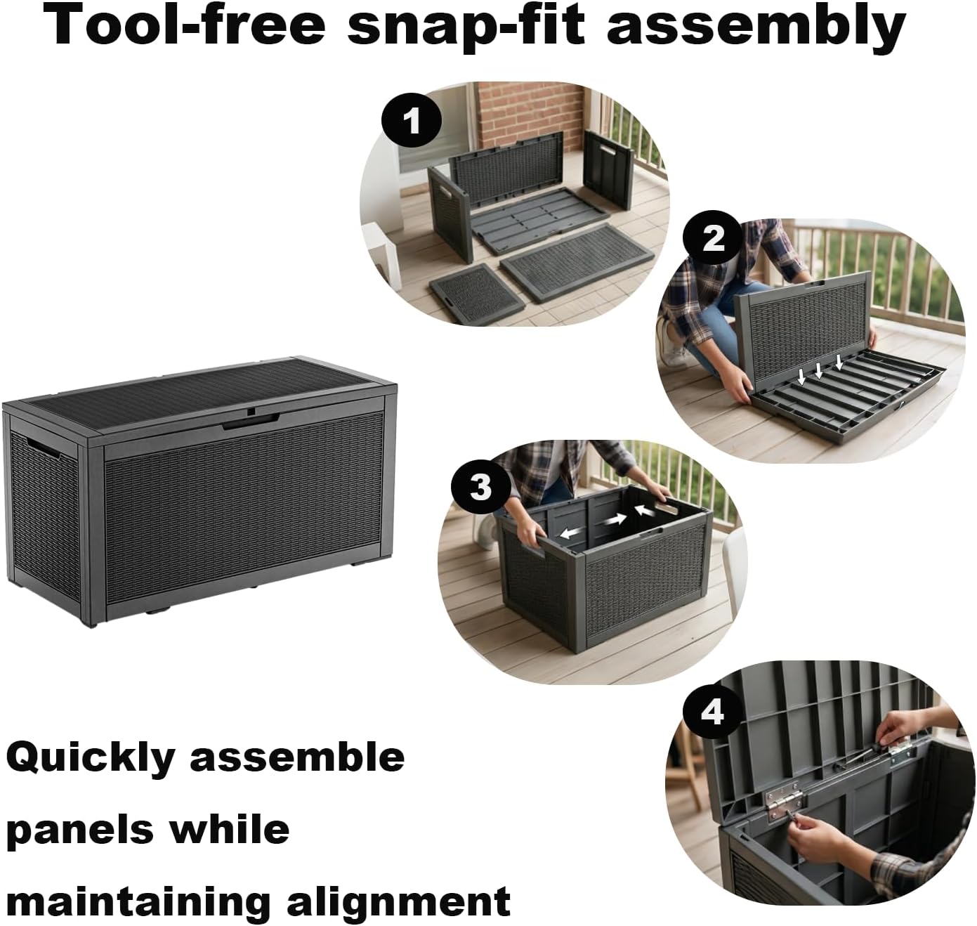 PatioZen 100 Gallon Resin Deck Box, Lockable Patio Outdoor Storage Box for Furniture, Garden Tools and Tools Storage, Waterproof Outside Storage Boxes - Black