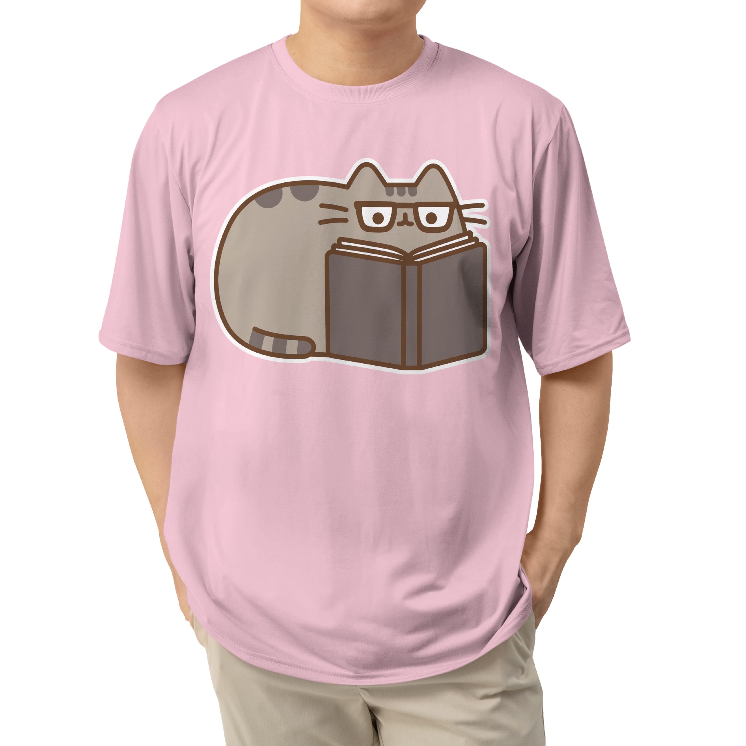 Isaac Morris LimitedPusheen Cat Reading Kawaii Cartoon Casual Adult Unisex Men’s and Women’s Short Sleeve T-Shirt