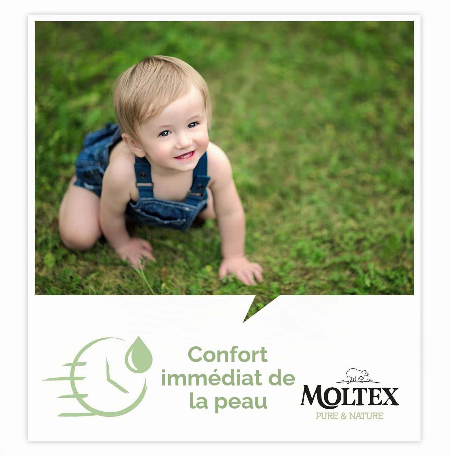 Moltex Pure & Nature Lot de 200 couches écologiques blanches avec motif imprimé Taille 4 (9-15 kg) - 4 sacs de 50 unités