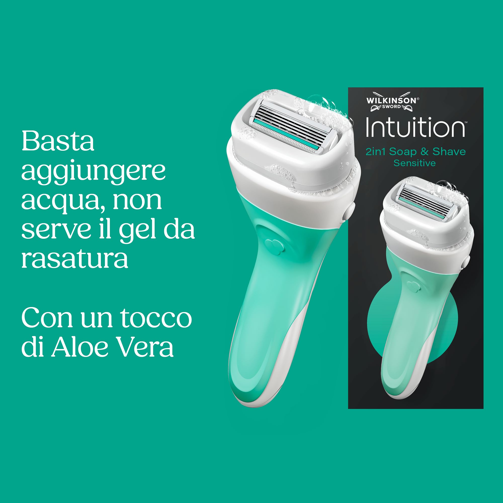 Wilkinson Sword Intuition 2in1 Soap & Shave per pelli sensibili rasoi da donna, manico rasoio da donna e 1 ricarica