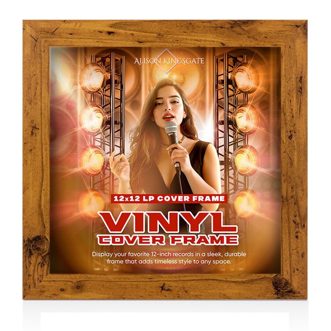 Alison Kingsgate 12x12 Rustic Oak Vinyl Record Frame for LP Cover