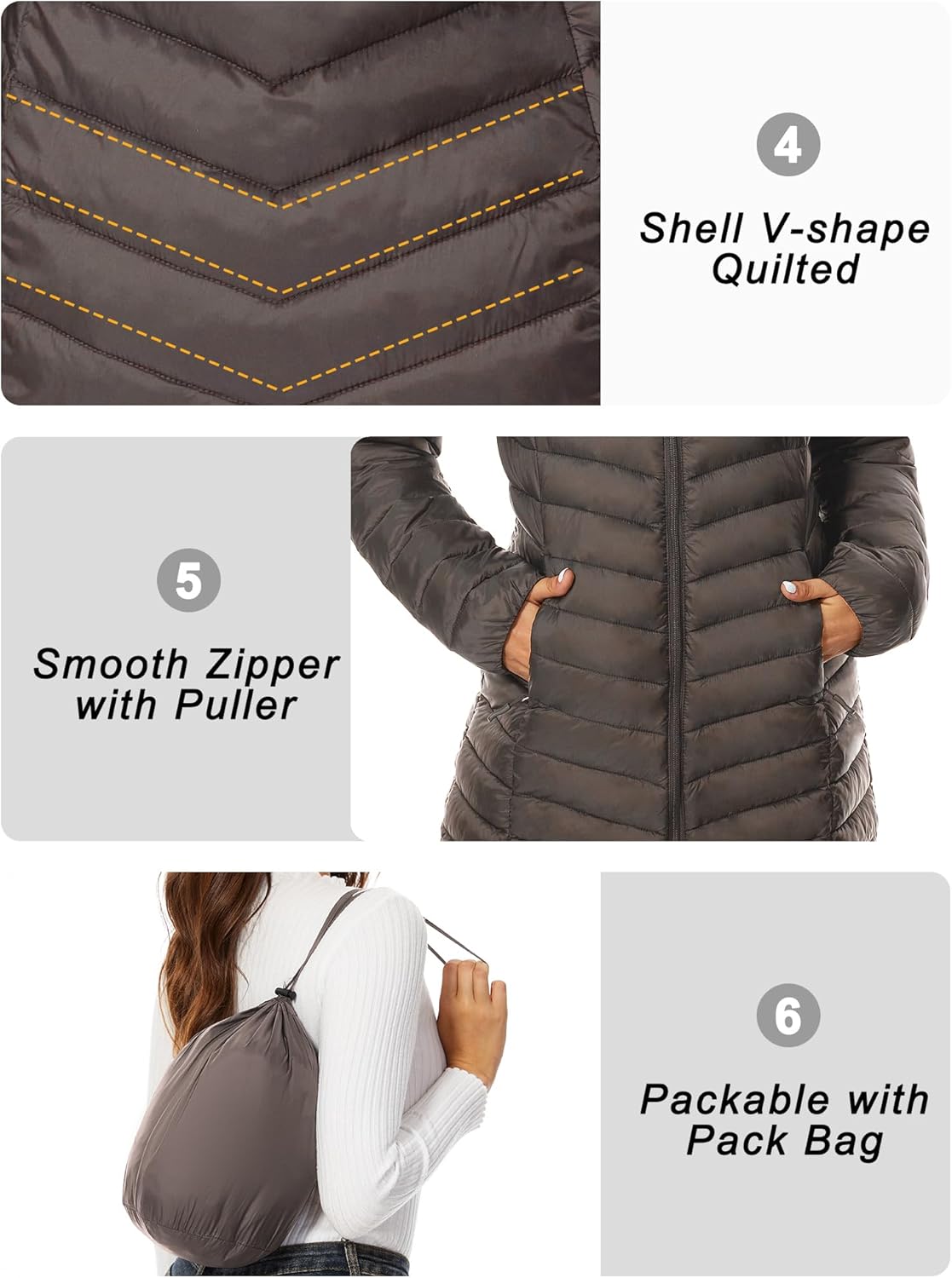 ANOTHER CHOICE Women Puffer Jacket Hooded Warm Lightweight Packable Quilted Puffer Coat Outwear - Image 5